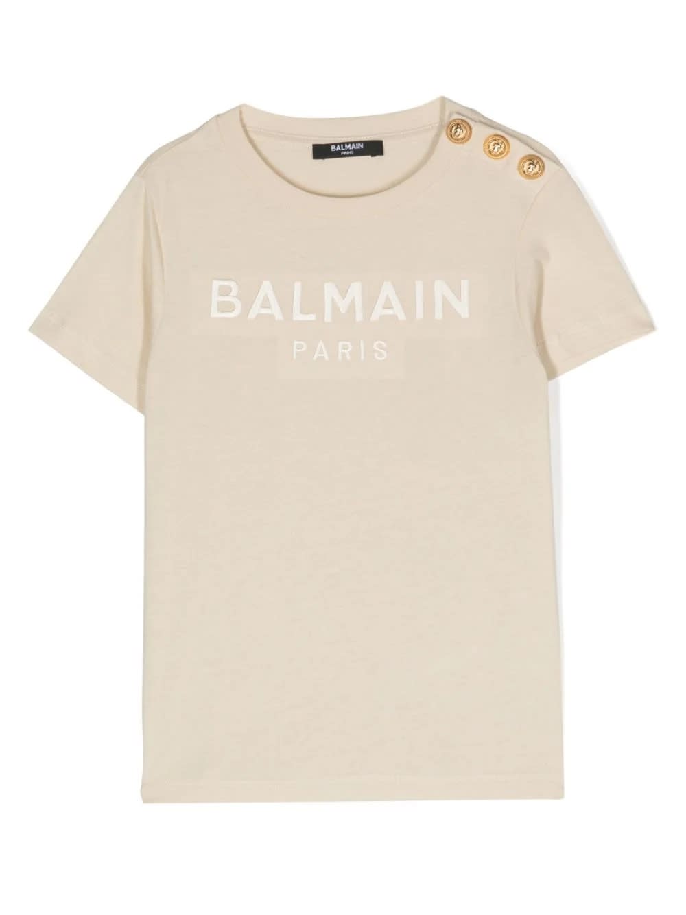 Balmain Kids' T-shirt Con Ricamo In Crema