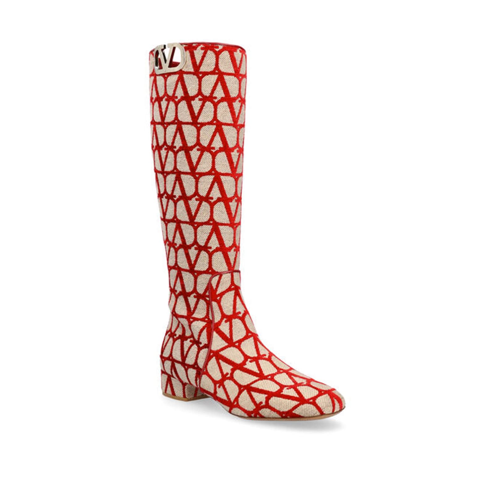 Valentino Vlogo 30 Type Toile Iconographe Canvas Knee-high Boot In Beige