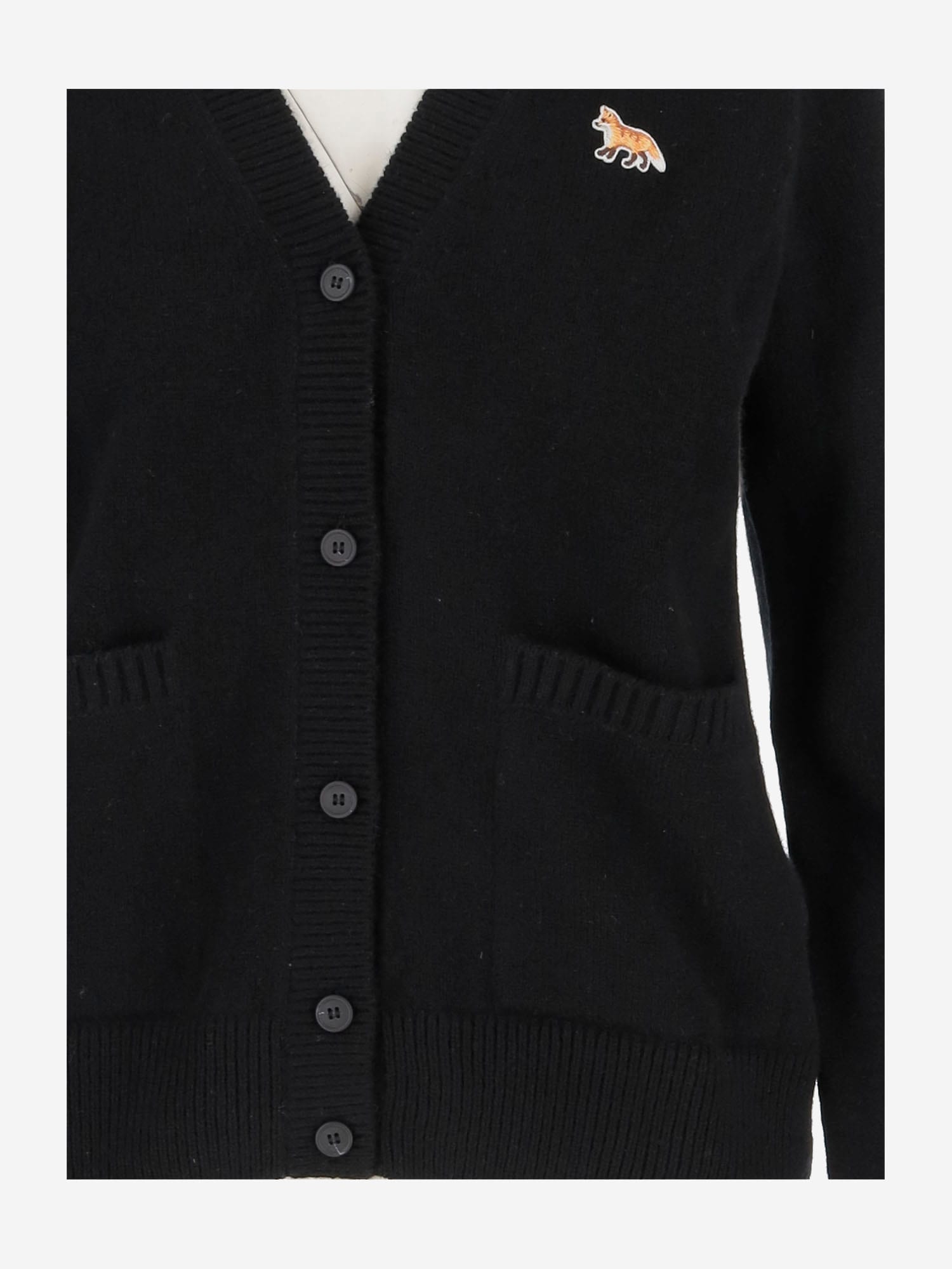 Shop Maison Kitsuné Wool Cardigan With Fox Patch In Black