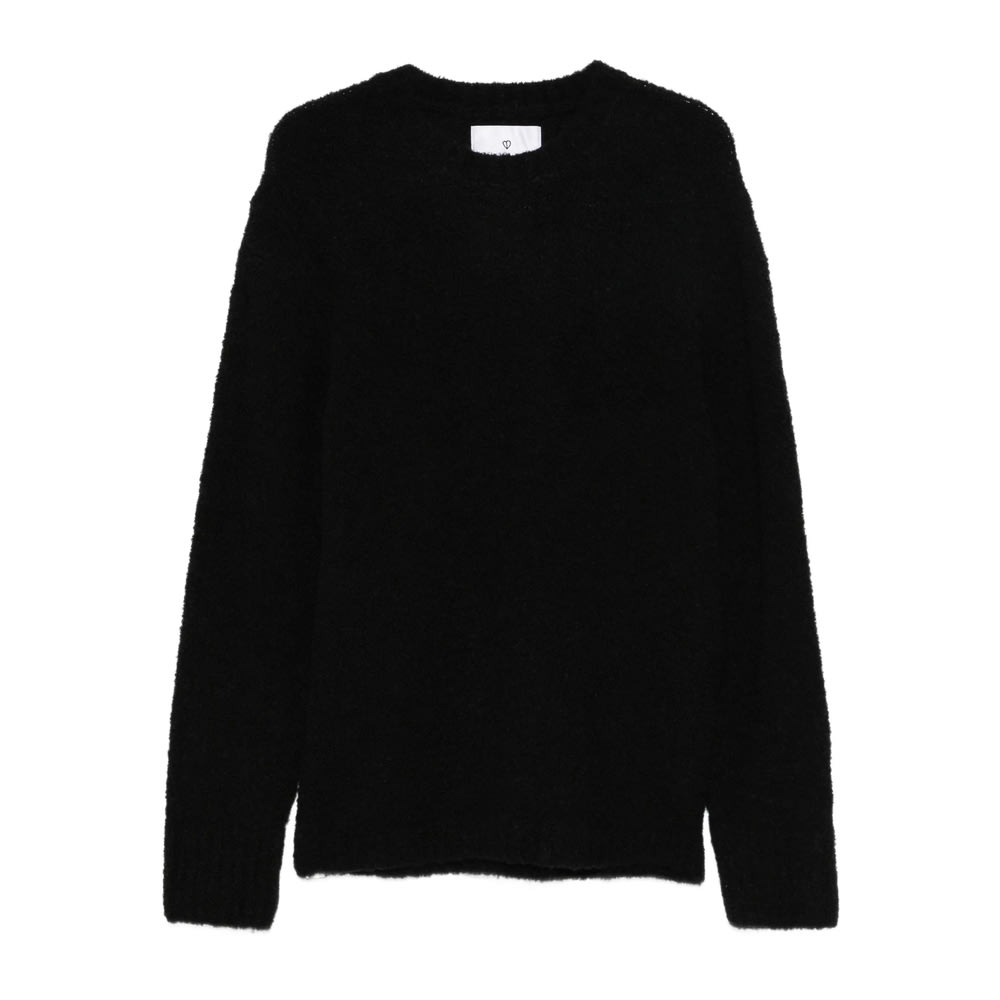 Seven Gauge Textured Black Crewneck Sweater With Relaxed Fit In Black
