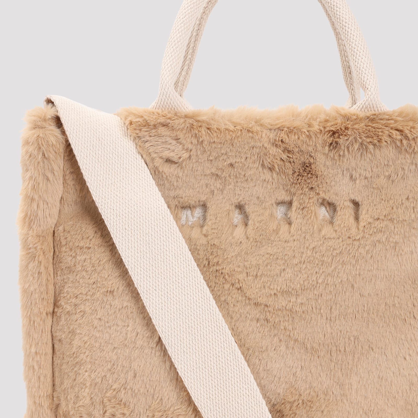 Marni Small Rectangular Basket Bag With Plush Faux Fur Fabric