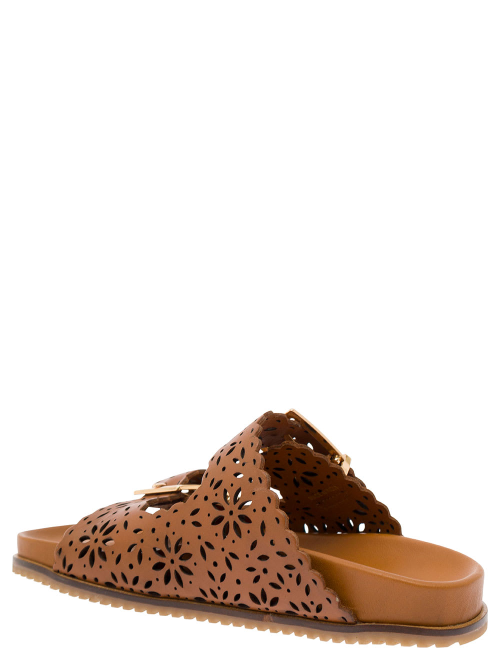 Shop Twinset Brown Mules With Double Bukles In Leather Woman