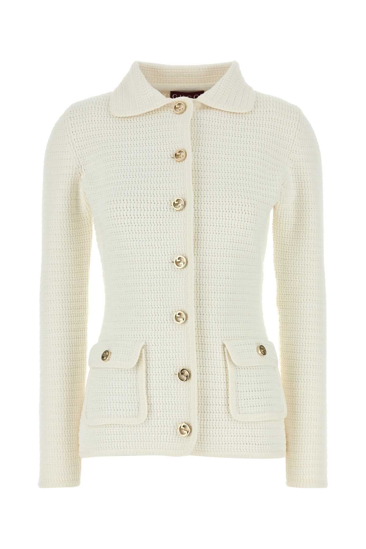 White Stretch Crochet Blazer