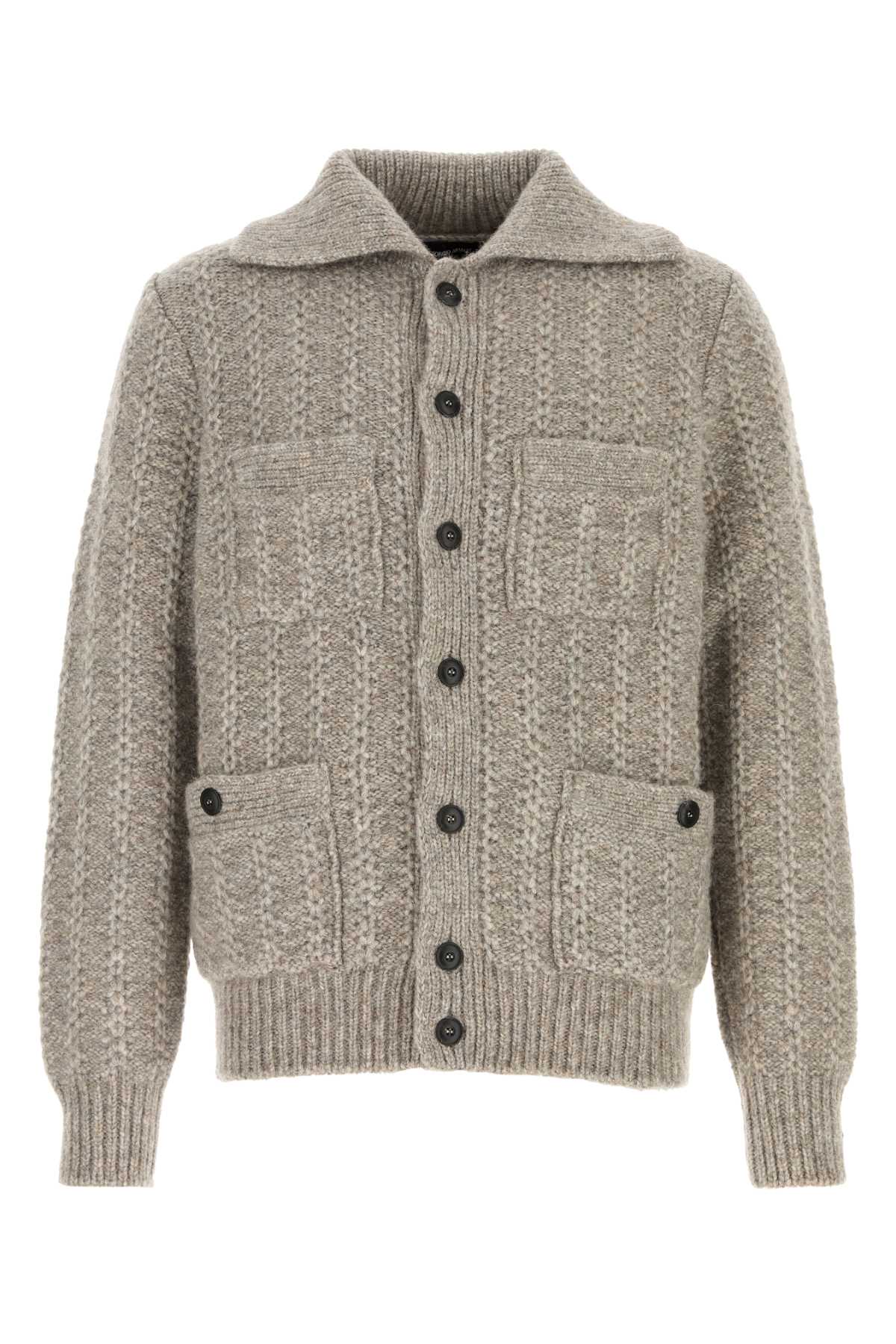 Shop Giorgio Armani Grey Alpaca Blend Cardigan In Beige