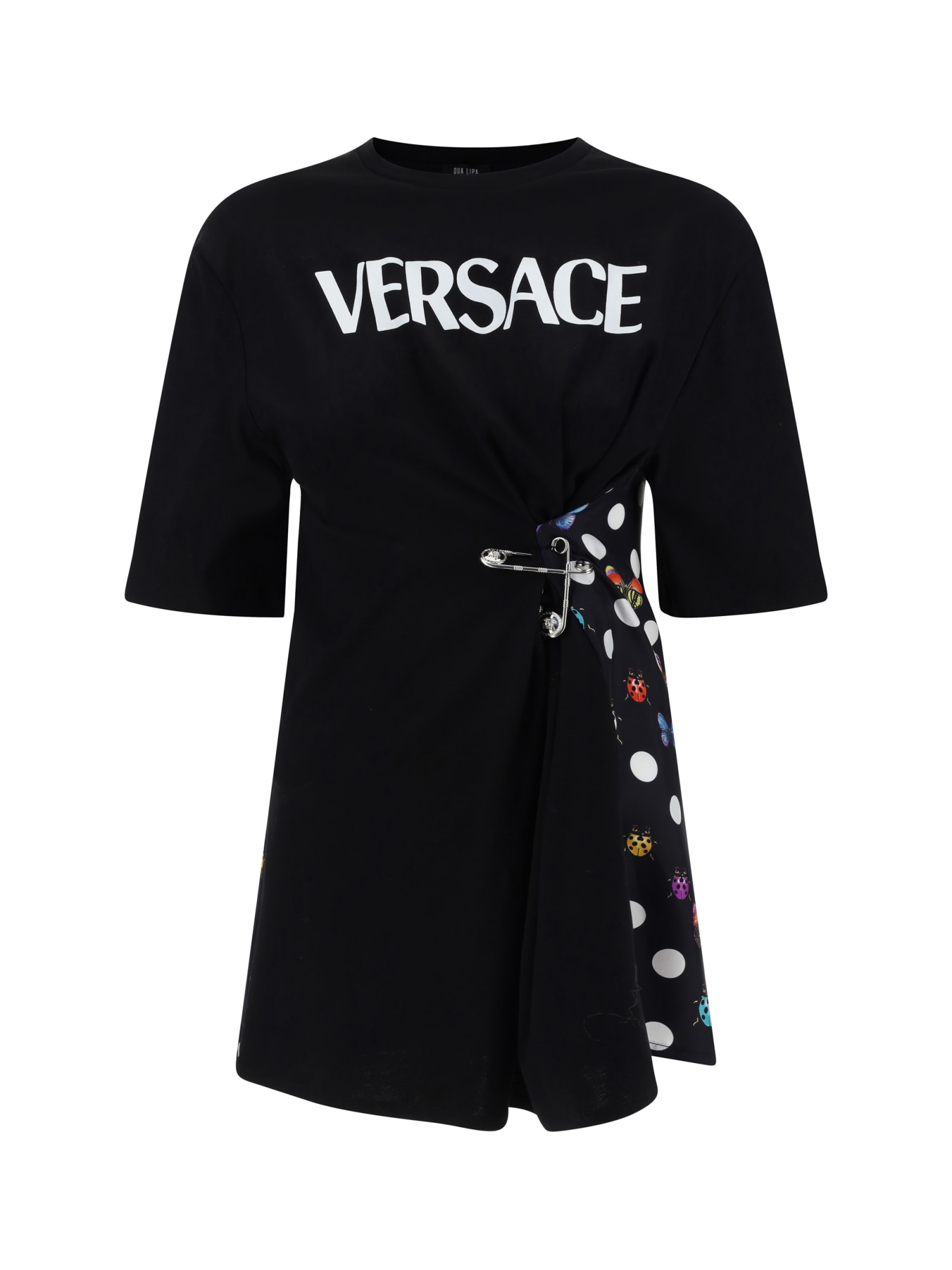 Versace Pin-tucked Jersey T-shirt With Silk Back Nero+multicolor | ModeSens