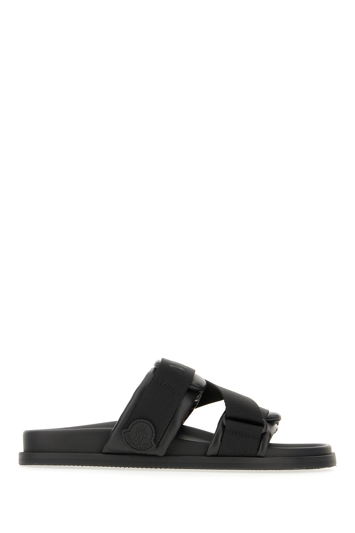 Moncler Black Leather And Fabric Sandals