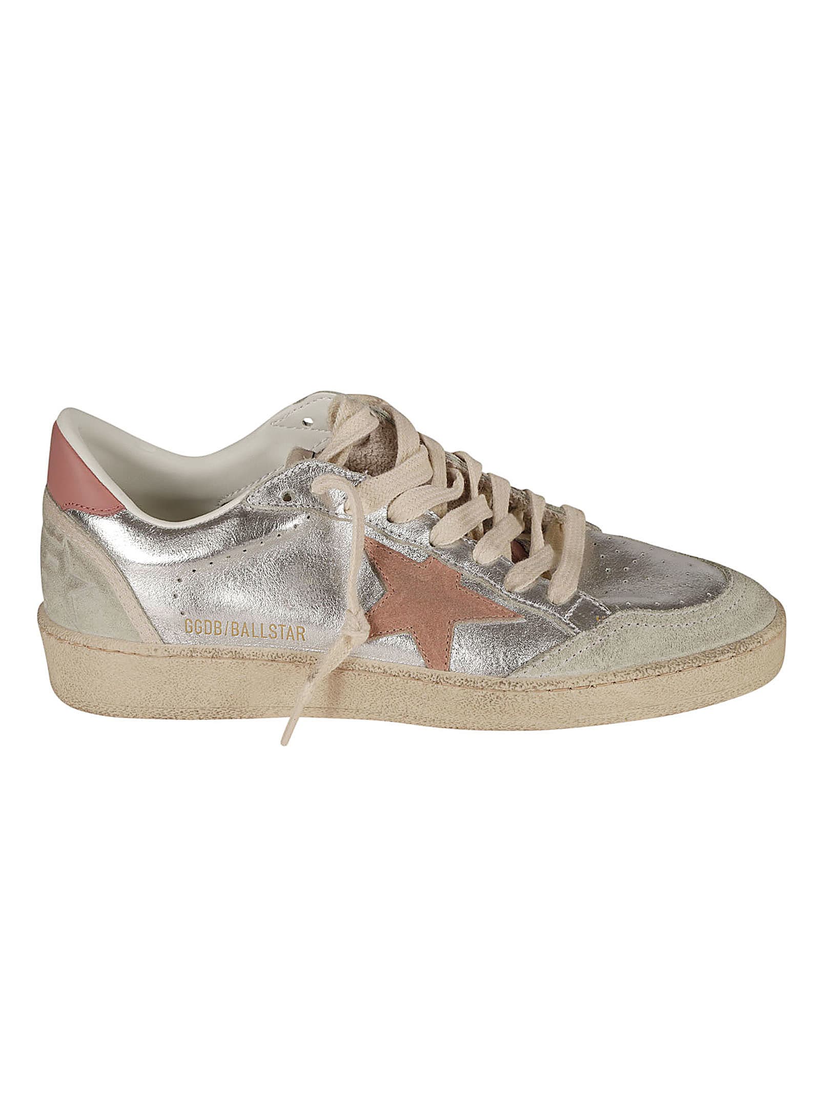 Shop Golden Goose Ball Star Sneakers In Silver/ash Rose