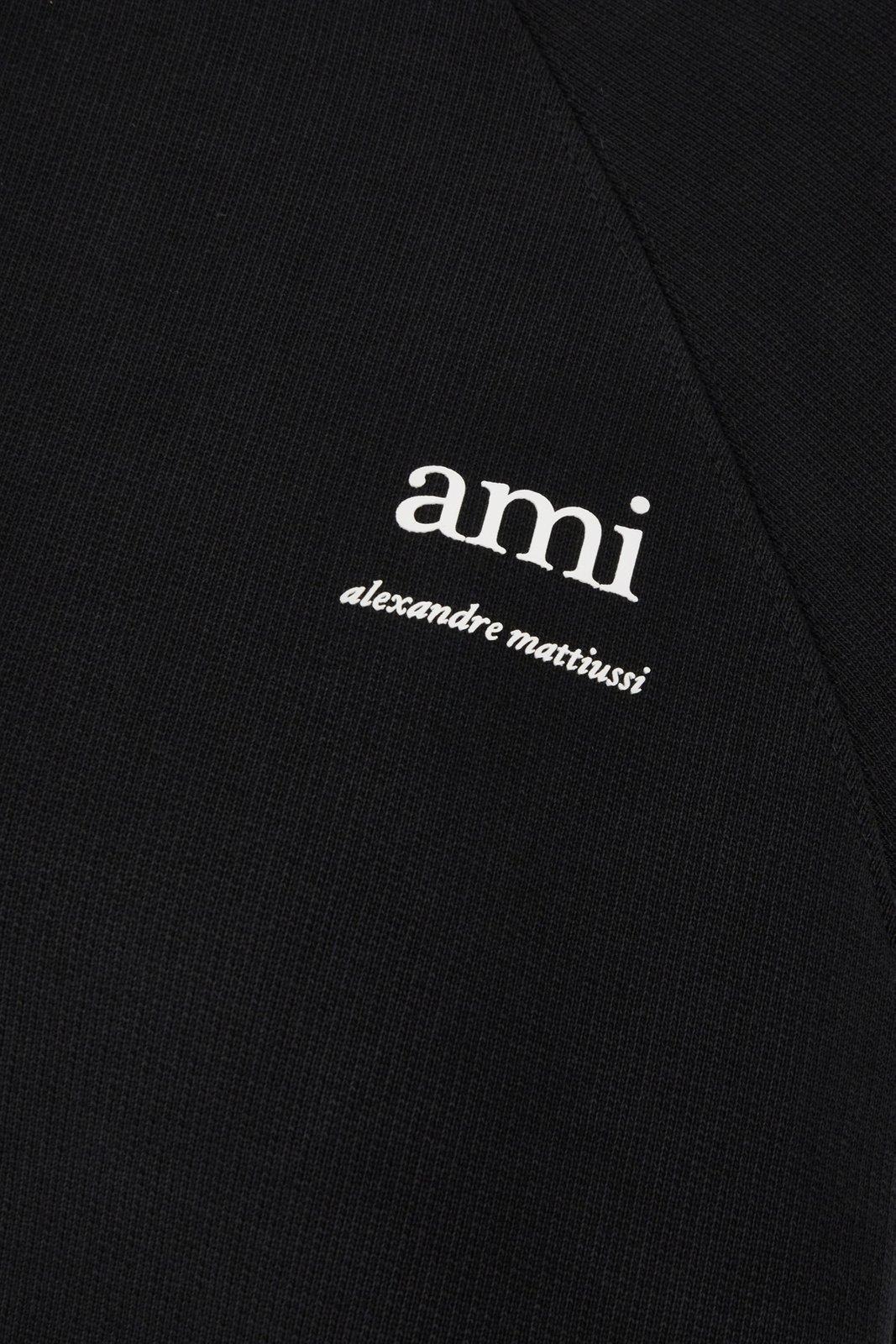Shop Ami Alexandre Mattiussi Logo Detailed Crewneck Sweatshirt In Black