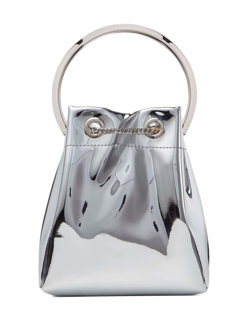bon Bon Mini Silver-tone Handbag With Metal Bracelet Handle In Mirror Fabbric Woman
