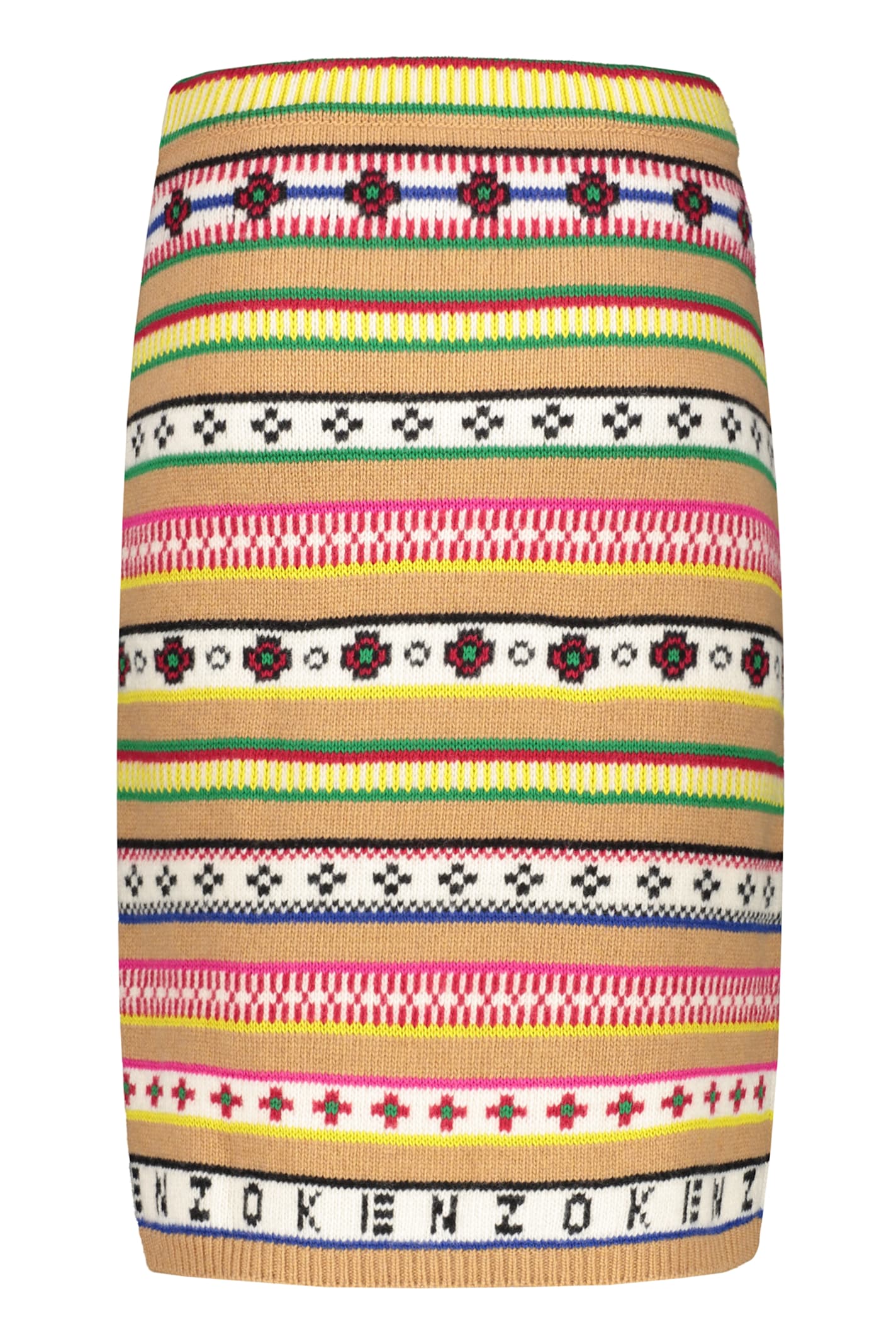 Kenzo Neutral Fairisle Jacquard Stripe Skirt In Multicolor