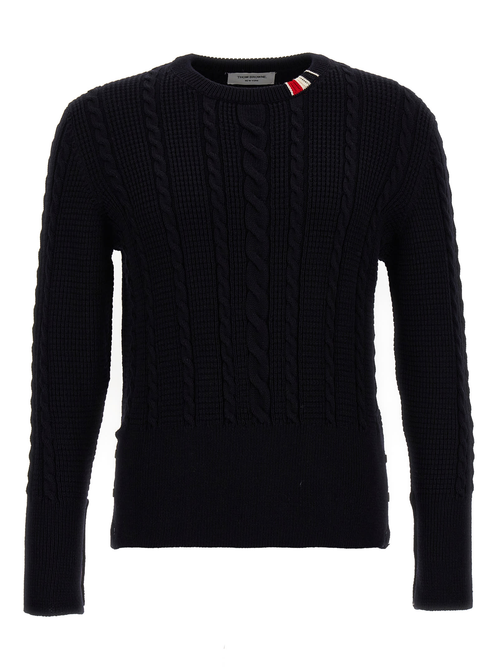 Shop Thom Browne Cable Sweater In Blue