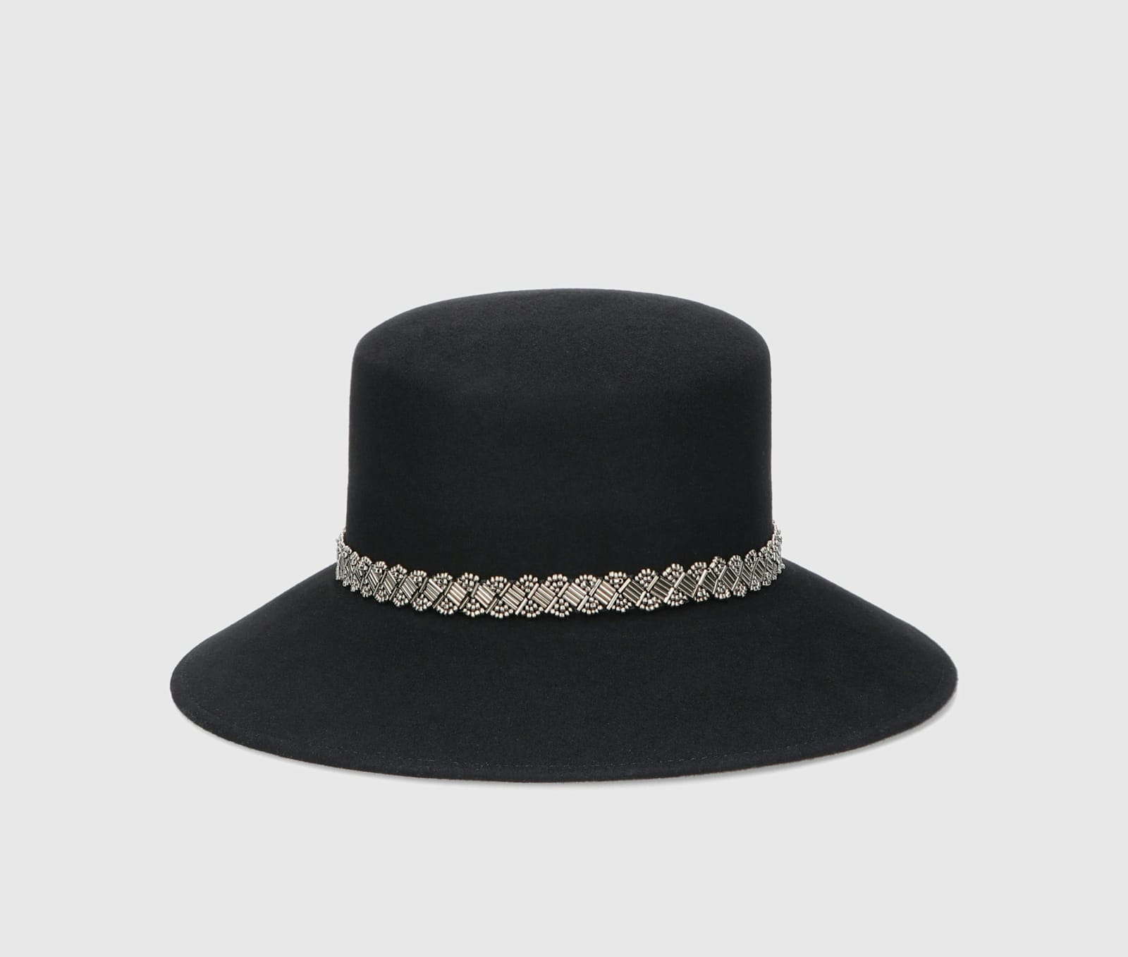 Borsalino Kris Fine Wool Felt With Metal Sequins Hatband In Black, Tone On Tone Hatband