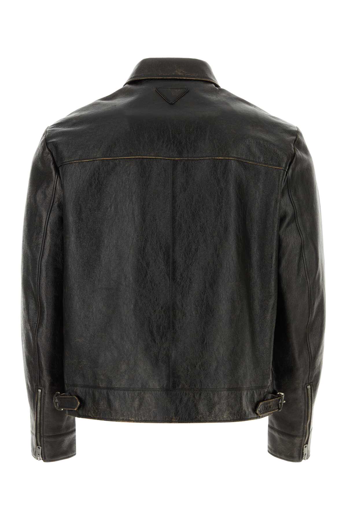 Shop Prada Black Leather Jacket In Nero