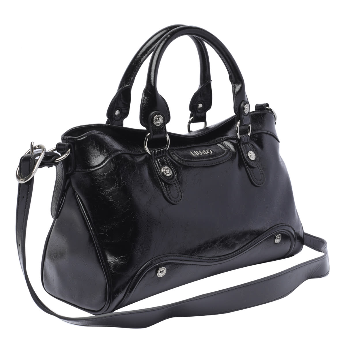 Shop Liu •jo Logo Satchel Bag In Black