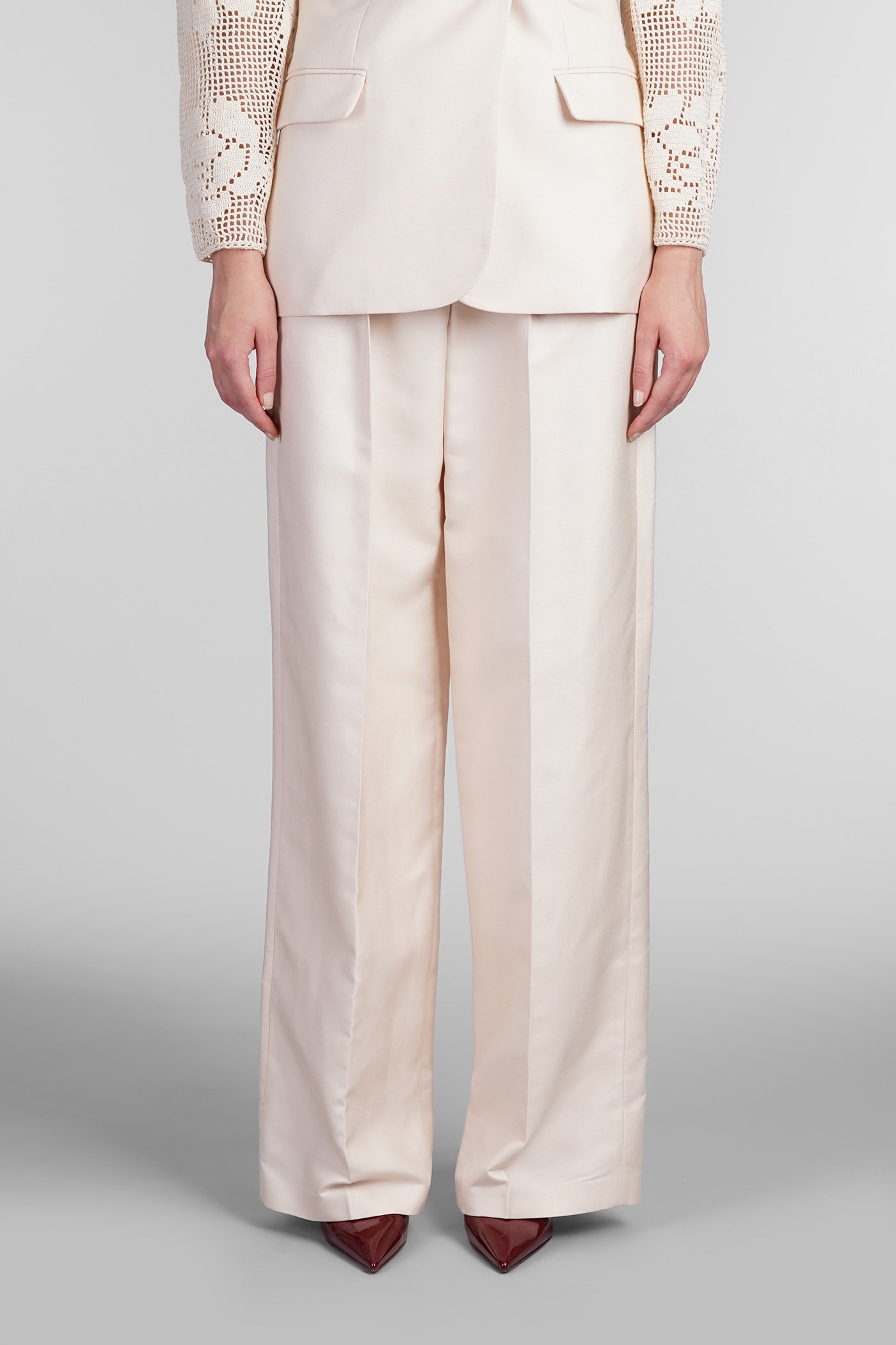 Shop Magda Butrym Pants In Beige Silk