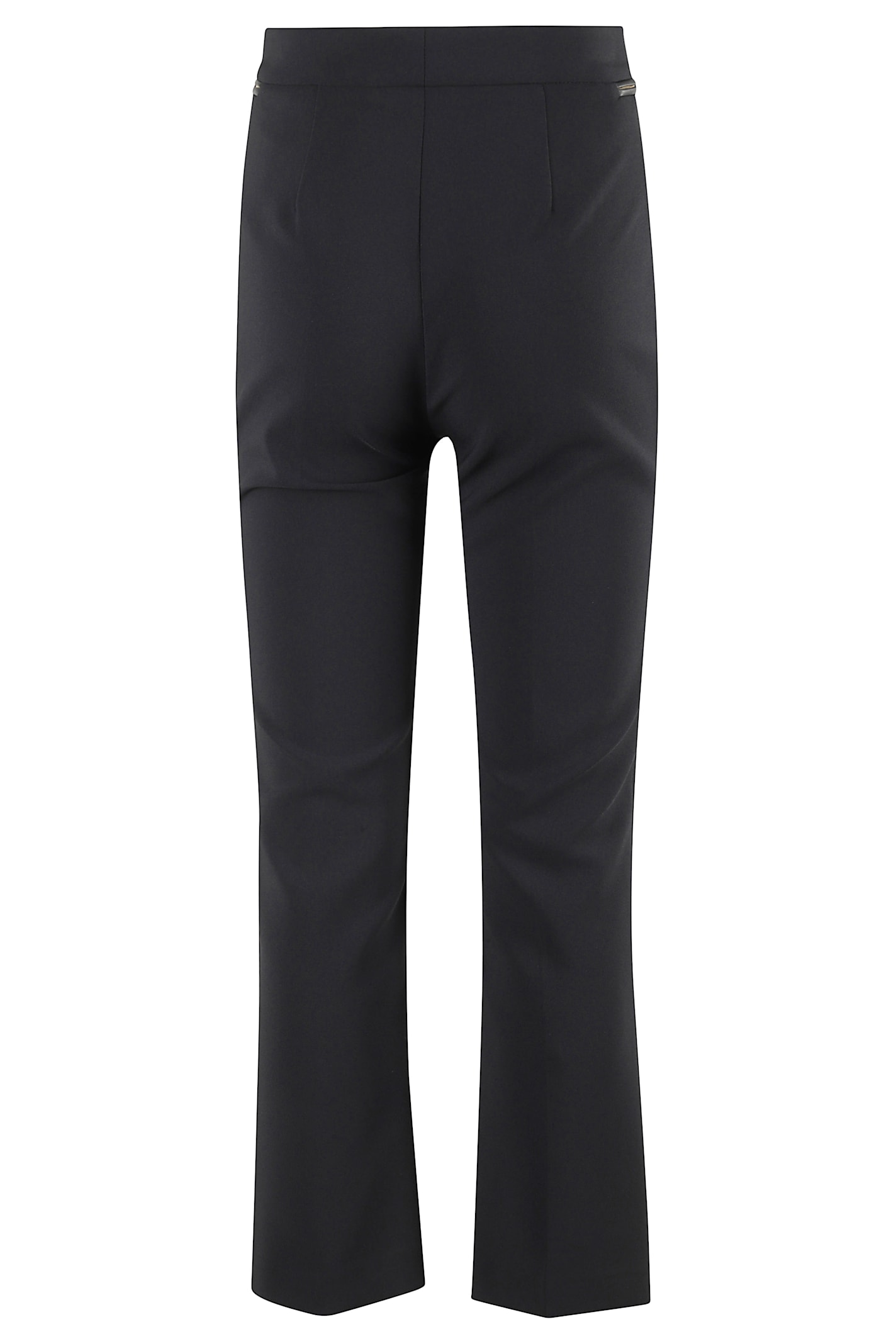 Elisabetta Franchi Straight-leg Cropped Crepe Pants With Gold Accents In Blue