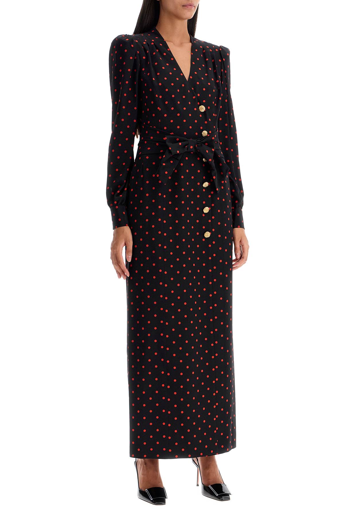 Shop Alessandra Rich Silk Maxi Dress With Polka Dots In Black-red (black)