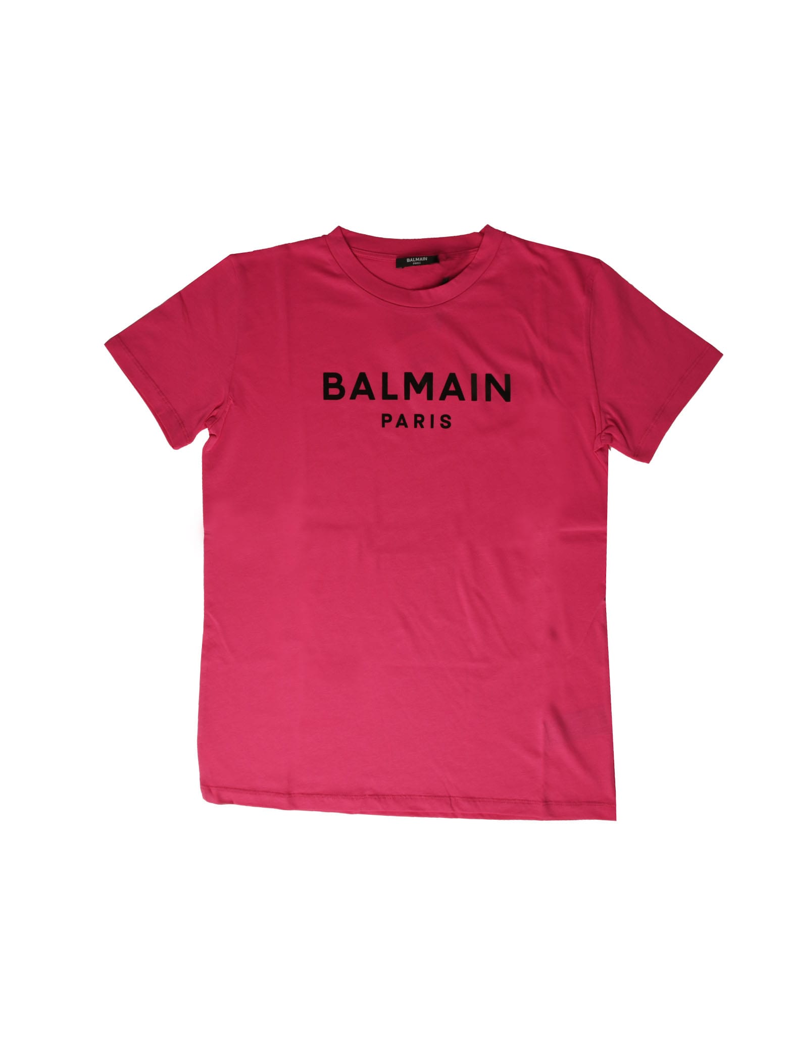 Balmain Fuchsia Short Sleeve T-shirt With Black Logo