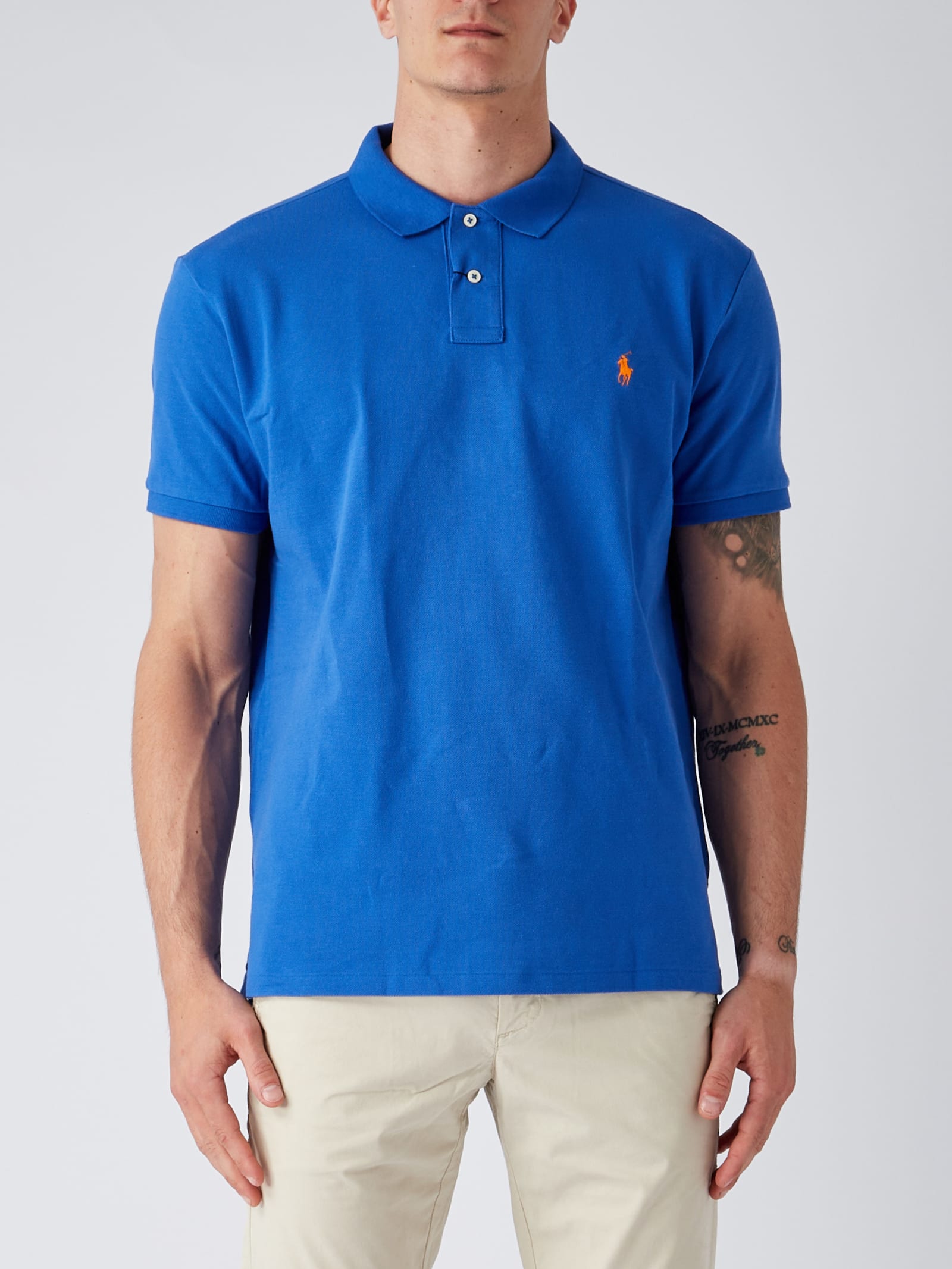 Polo Ralph Lauren Logo Embroidered Short-sleeved Polo Shirt In Blue