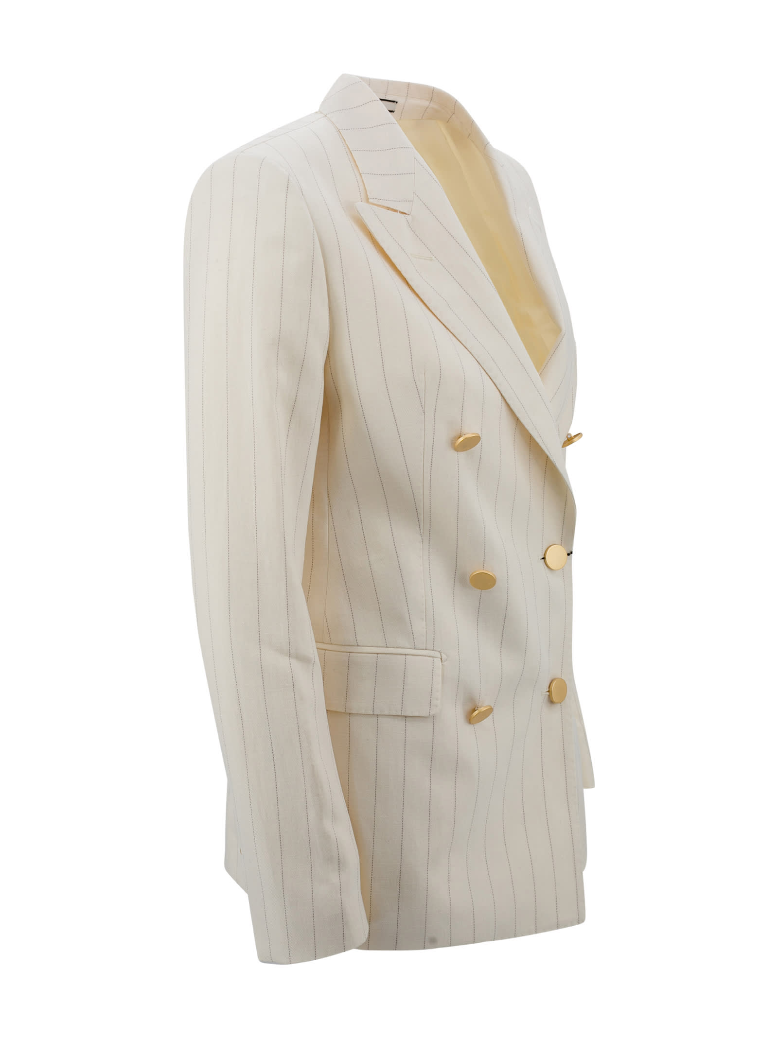 Shop Tagliatore Double-breasted Linen Suit In White