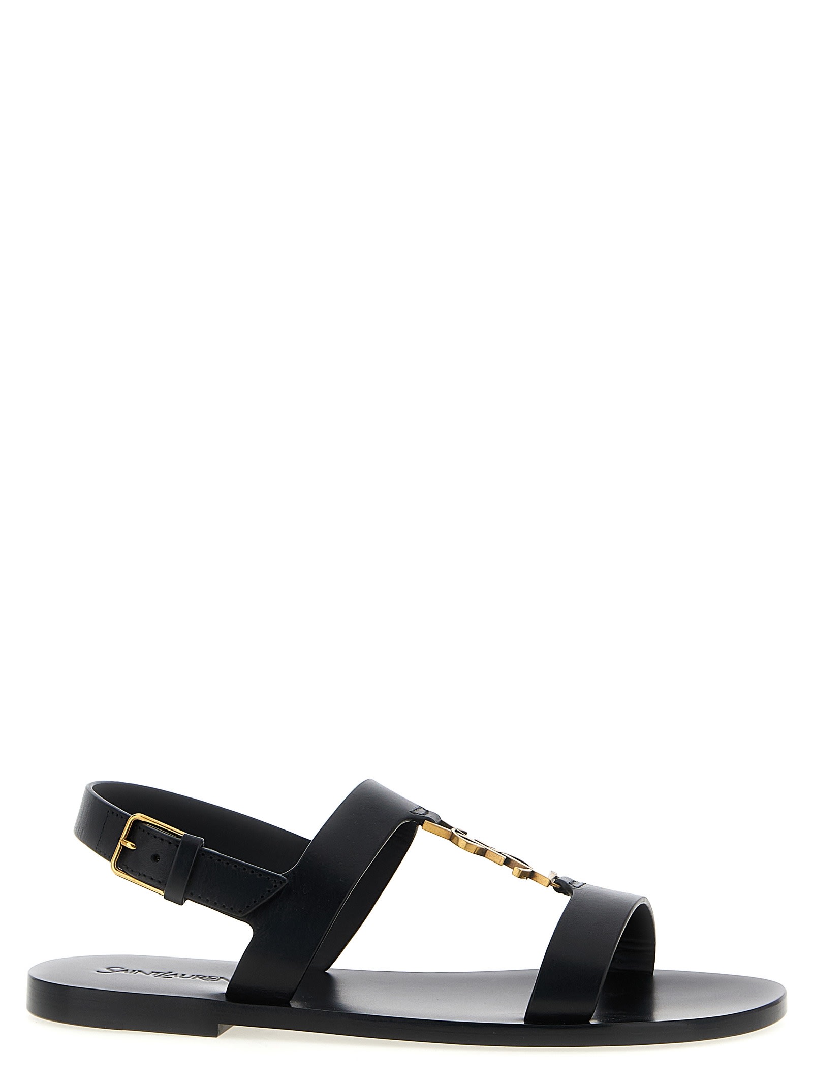 Saint Laurent Cassandra Logo Plaque Flat Sandals In Black