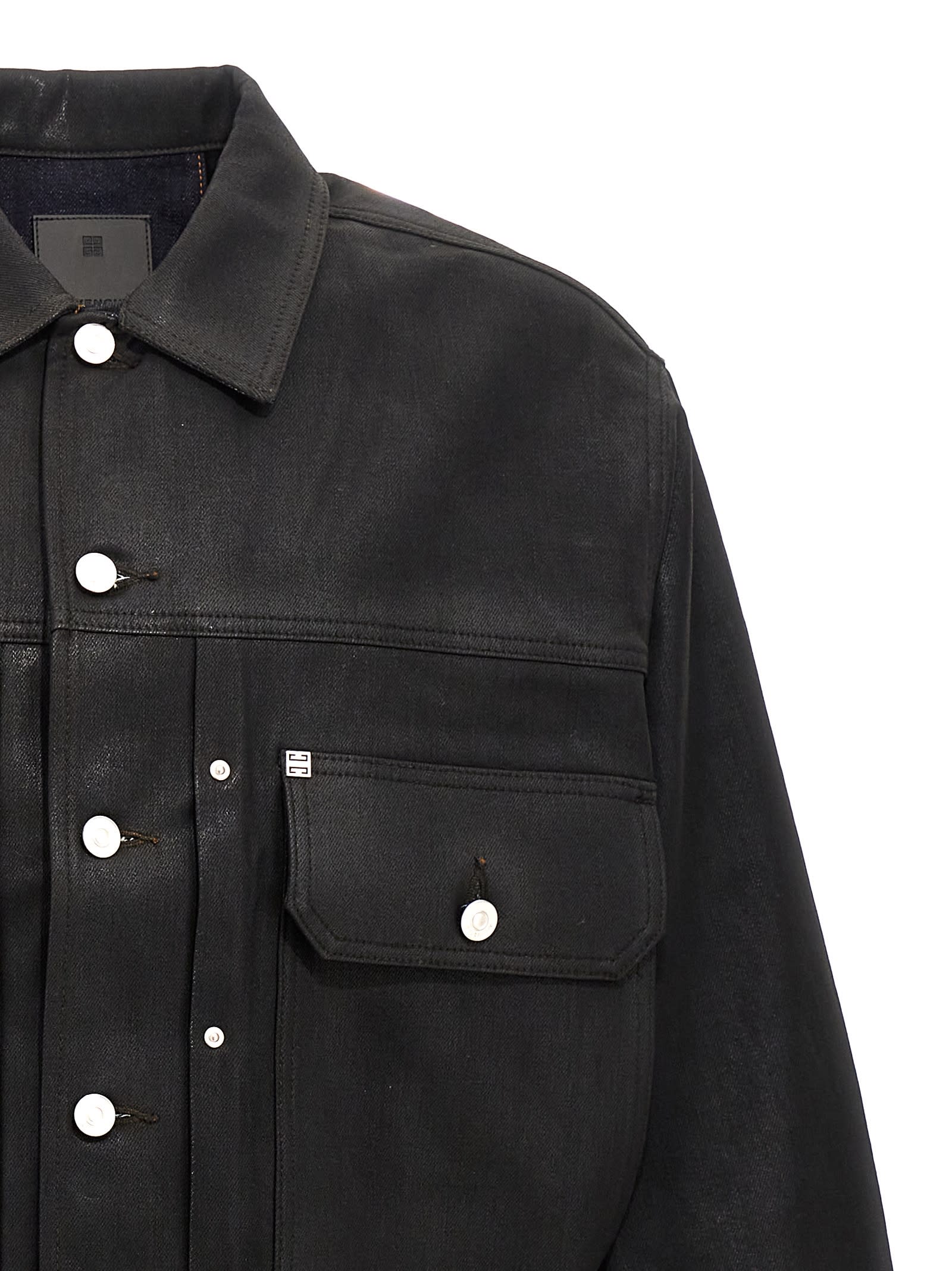 Shop Givenchy Coated Denim Jacket In Black