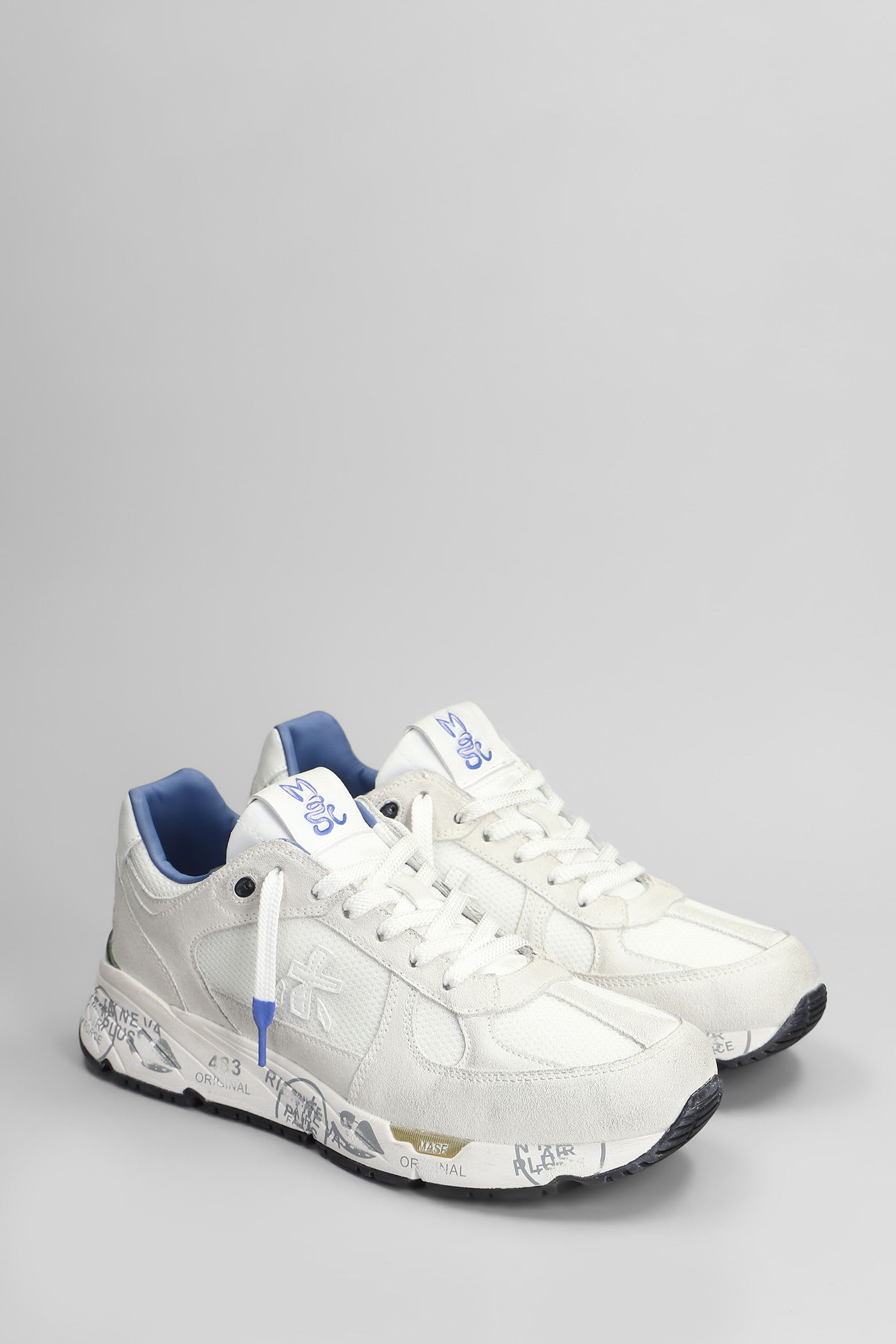 Premiata Mase Sneakers In White Suede And Fabric In White