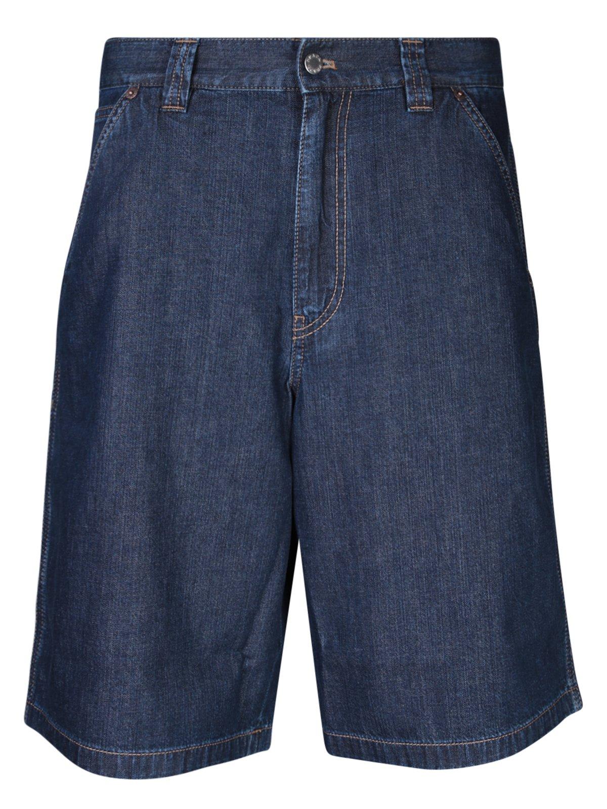 Shop Prada Triangle-logo Denim Shorts In Bleu