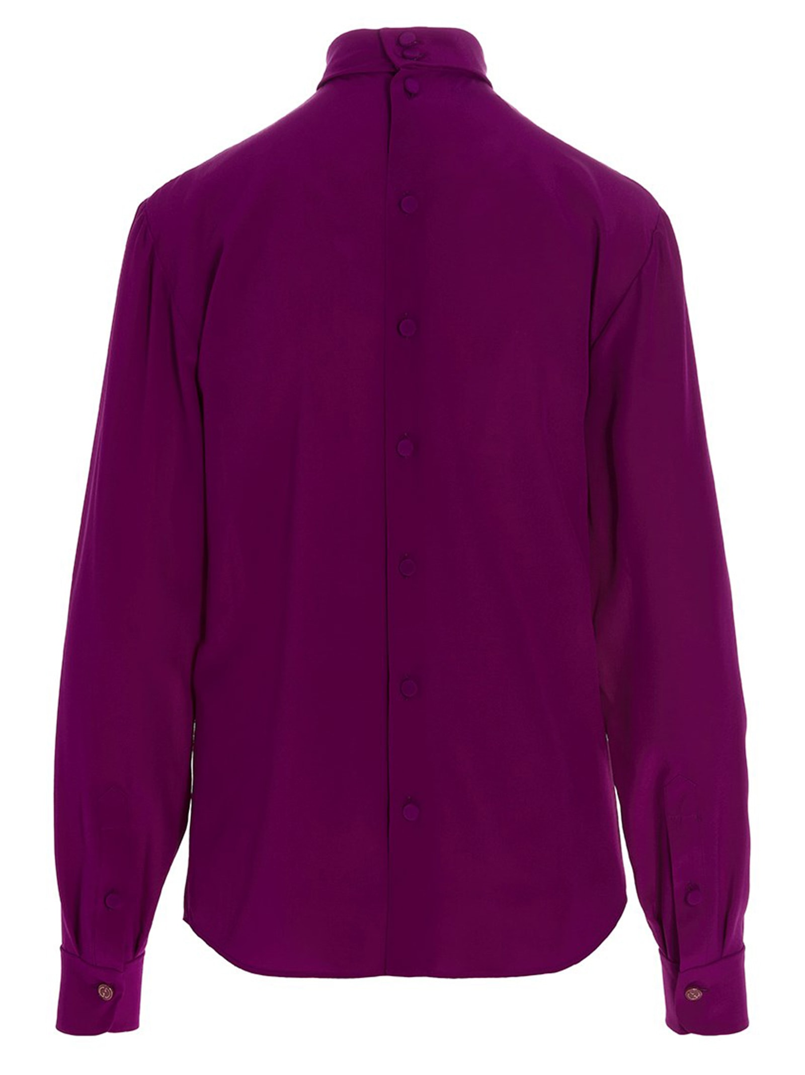 Gucci Silk Shirt With Buttoned High Neckline And Long Sleeves In Purple