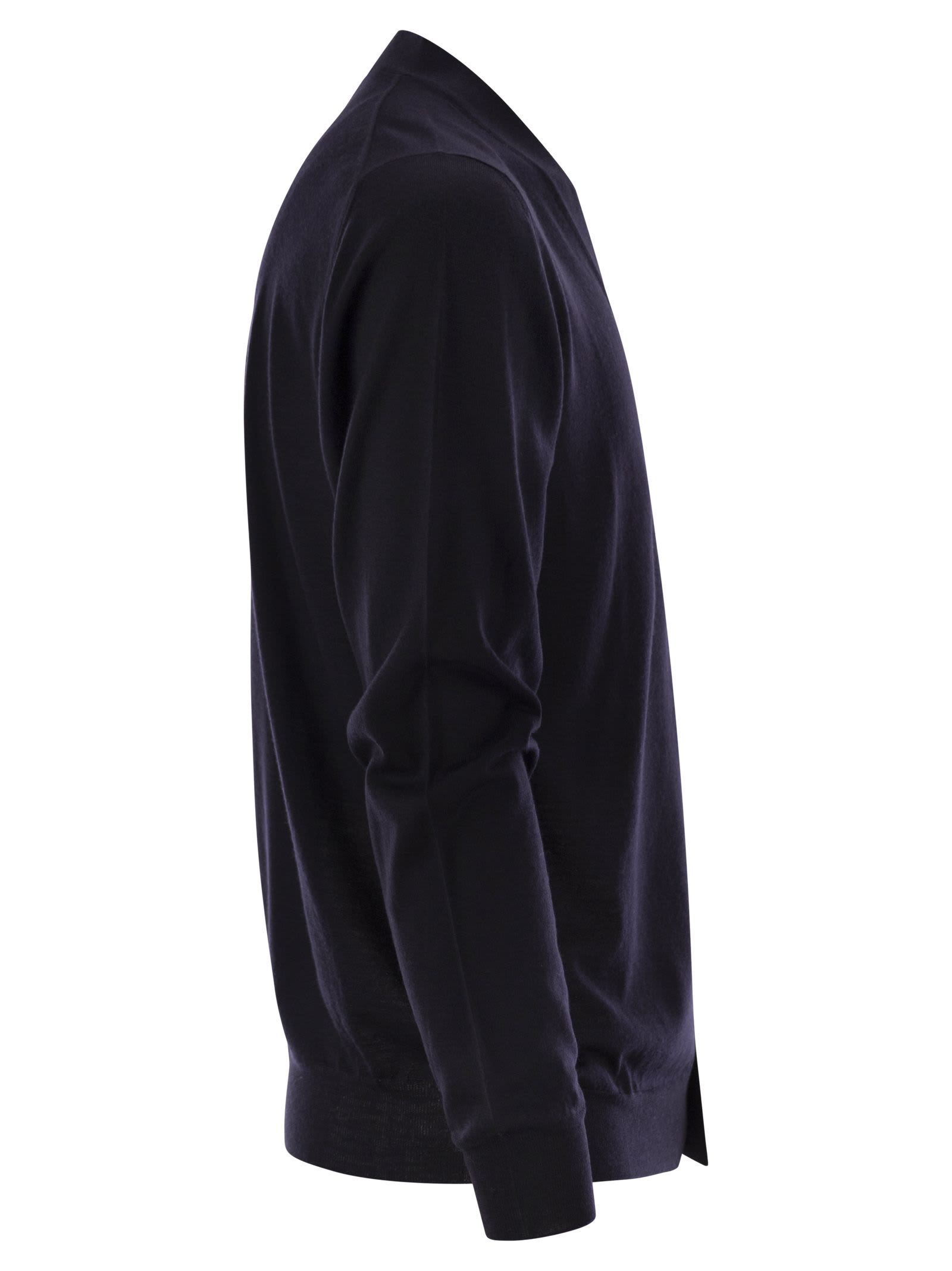 Shop Fedeli Lightweight Virgin Wool Cardigan In Night Blue