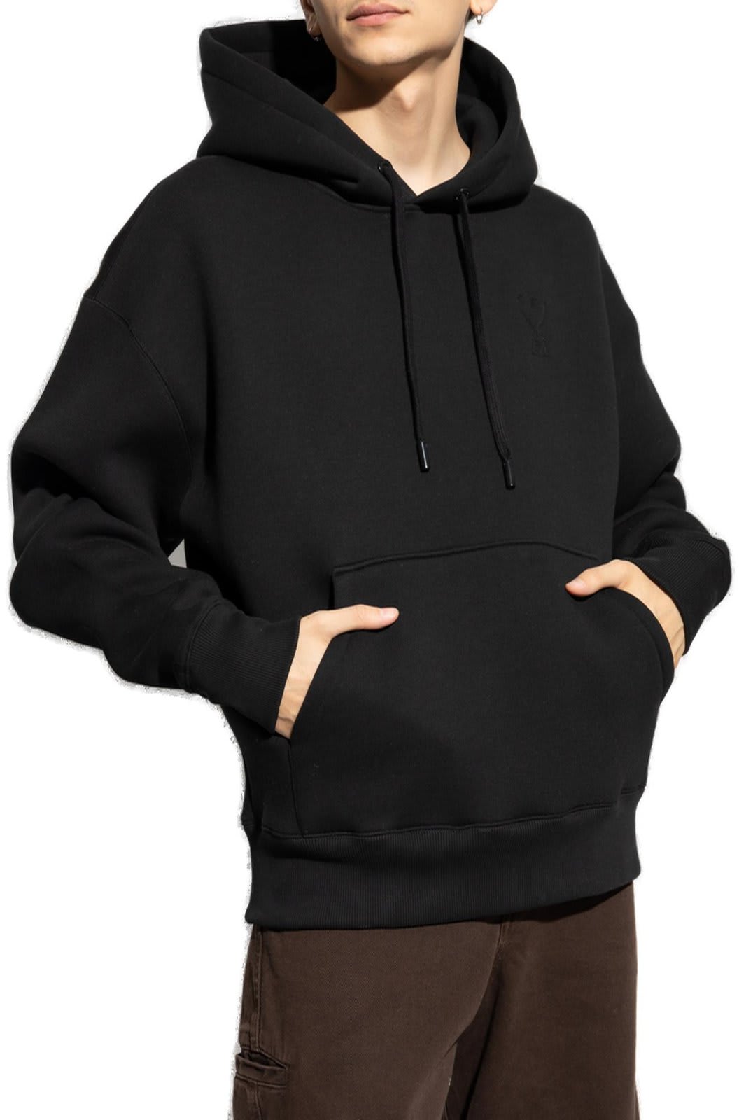 Shop Ami Alexandre Mattiussi Paris Long-sleeved Drawstring Hoodie In Black