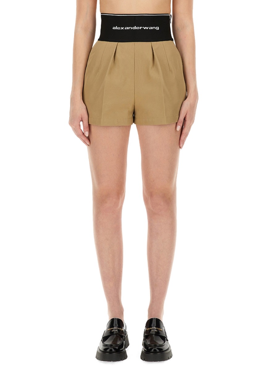 Shop Alexander Wang Safari Shorts With Logo In Beige