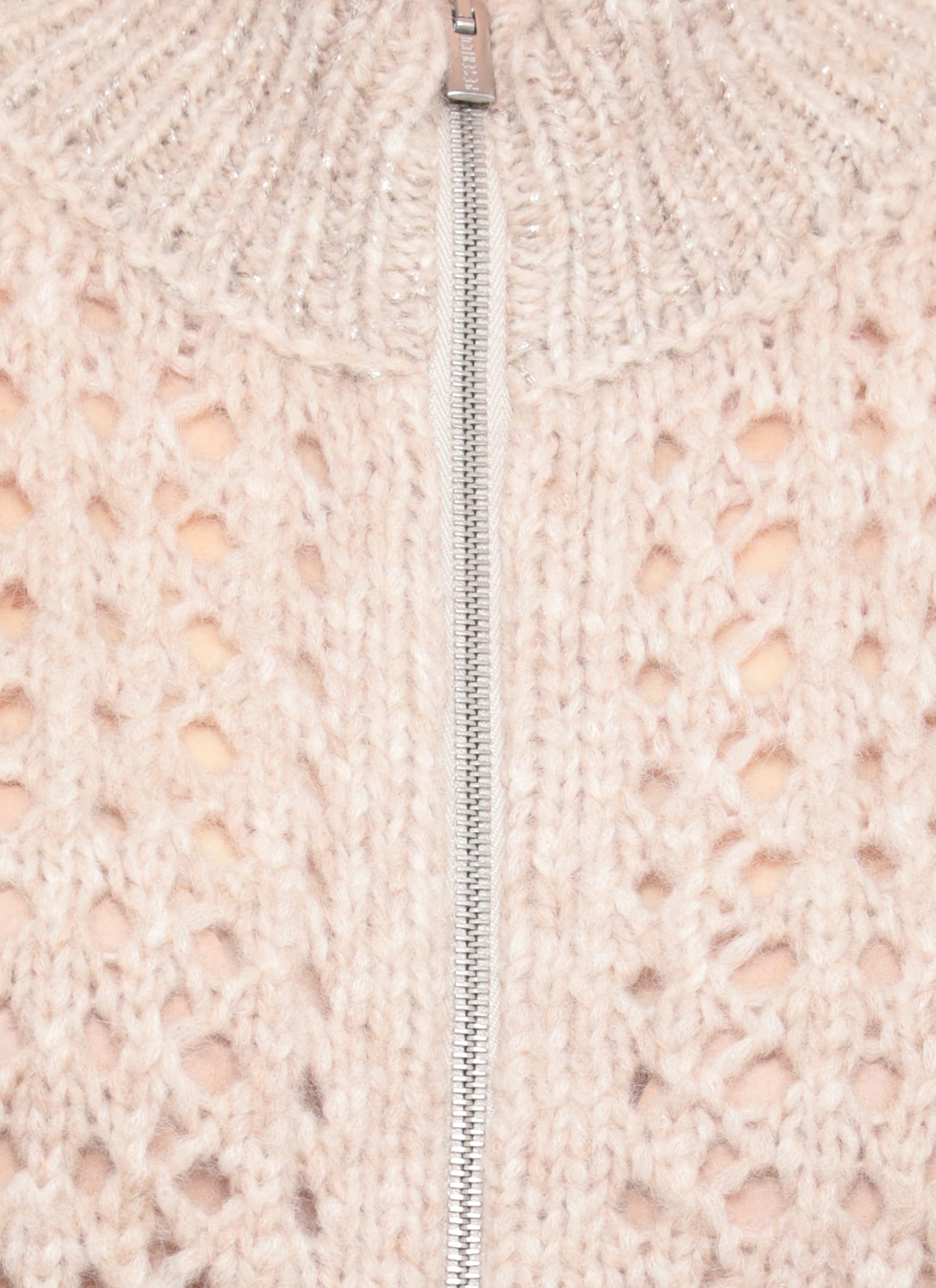 Peserico High Neck Open Knit Cardigan In Multi