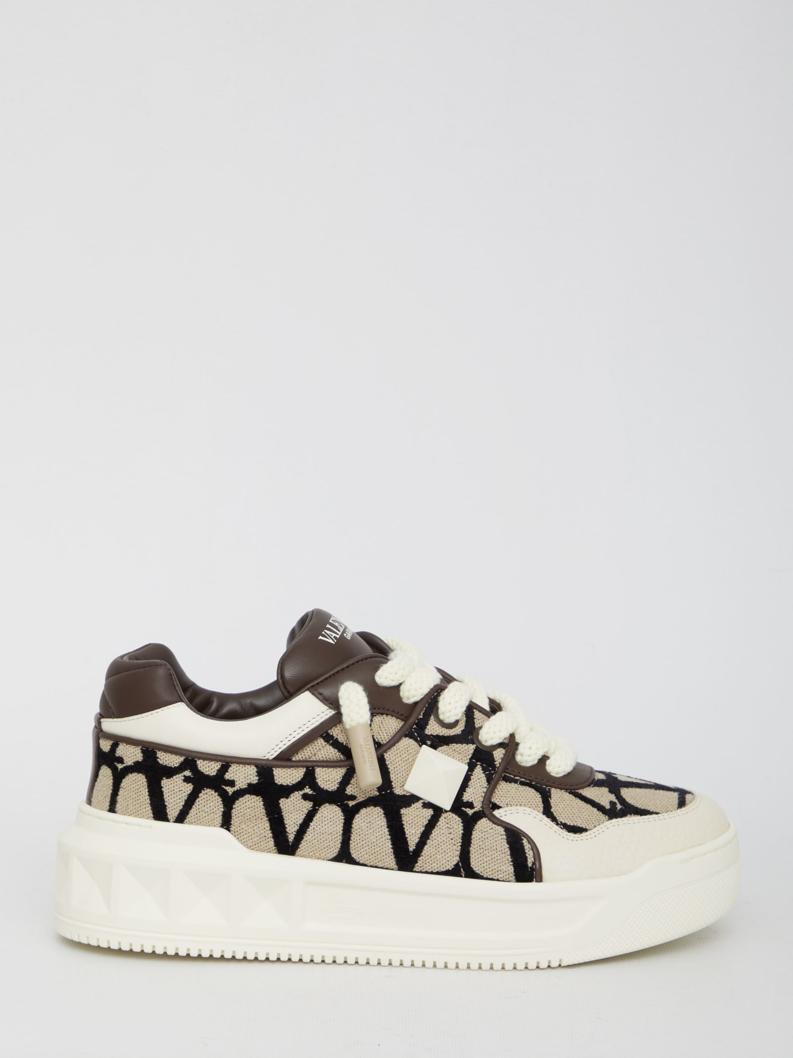 Shop Valentino Low-top One Stud Xl Sneakers In Beige