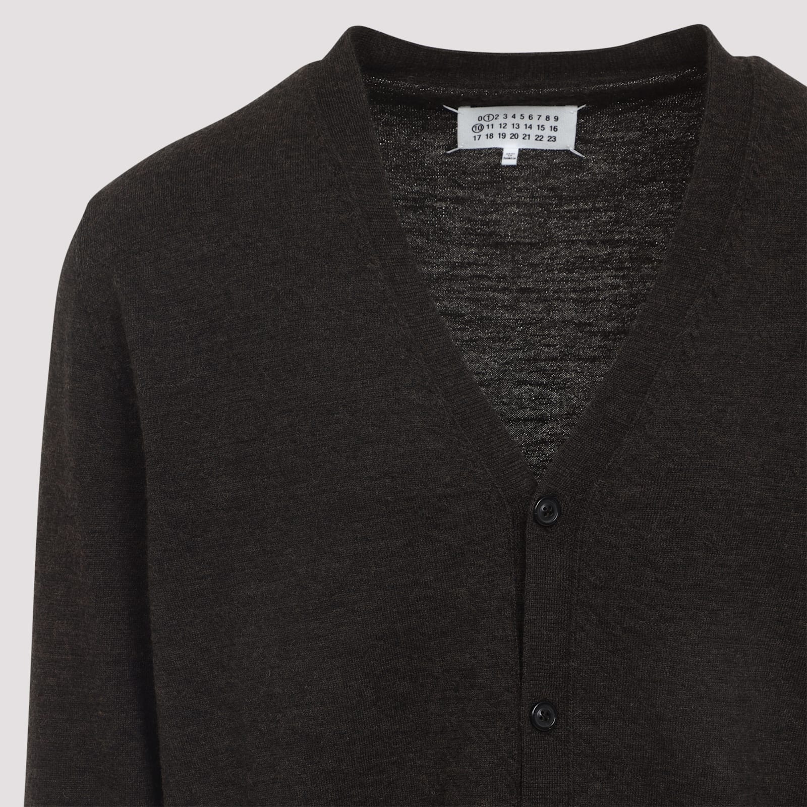 Maison Margiela Brown Wool Cardigan With Suede Elbow Patches In Black