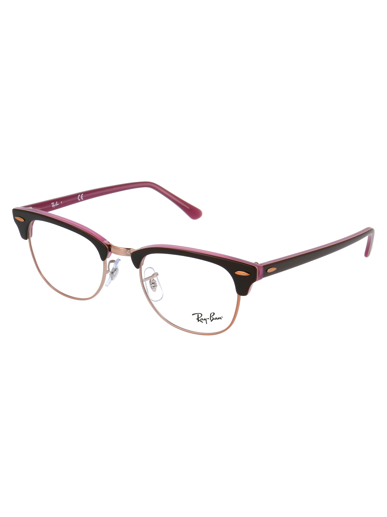 Shop Ray Ban Clubmaster Glasses In 5886 Top Brown On Opal Pink