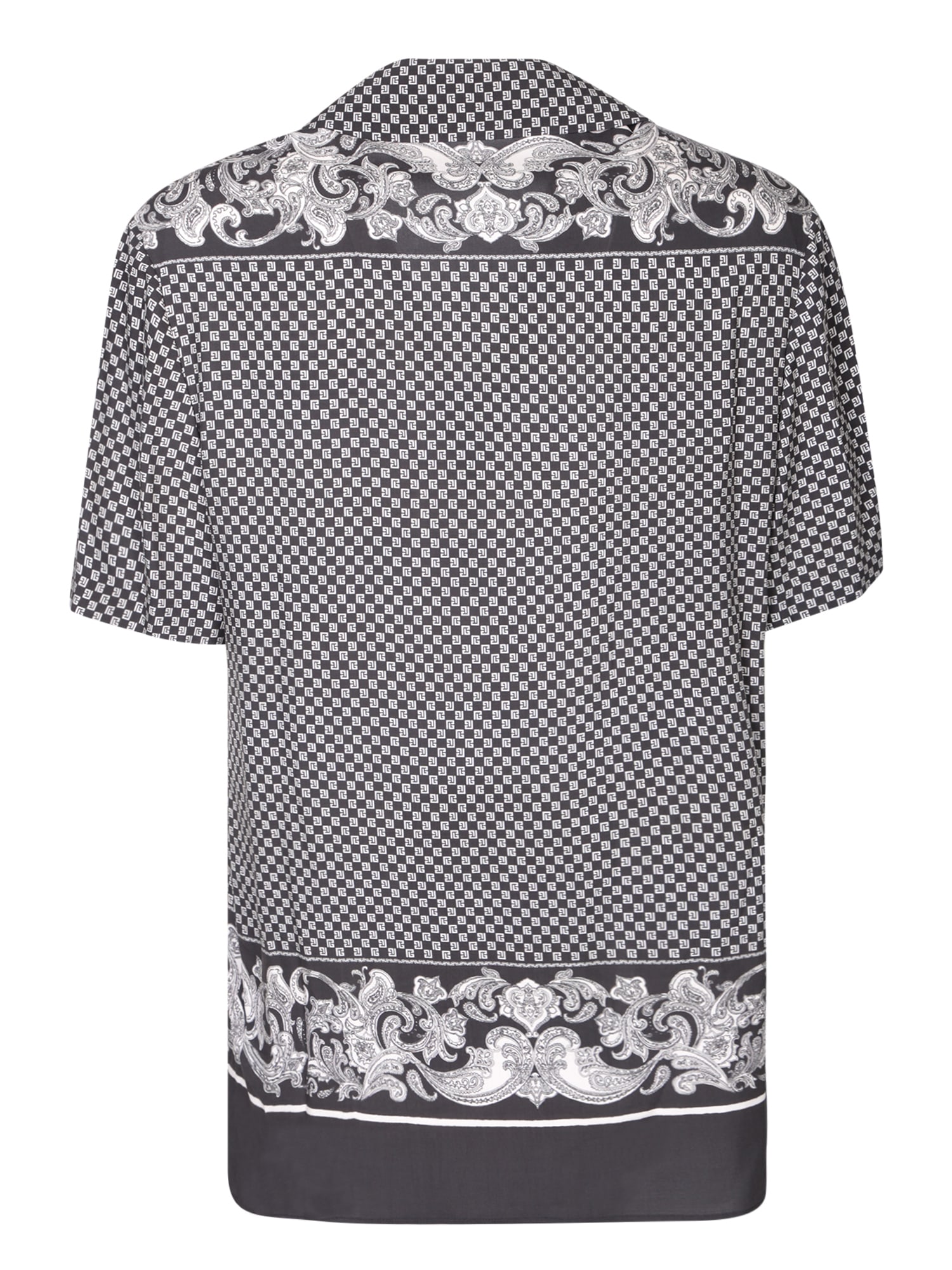Shop Balmain Black And White Silk Monogram Shirt