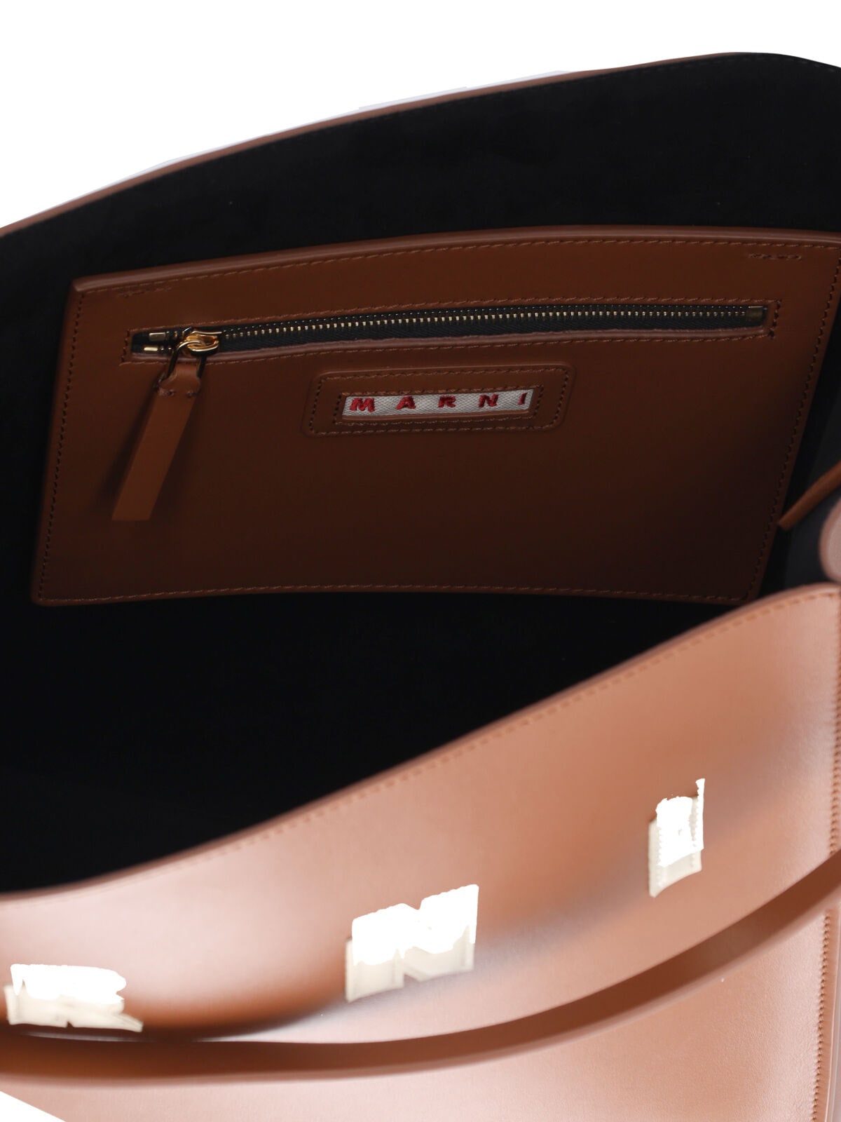 Marni Brown Structured Calfskin Shopping Bag With Ivory Details In Brown