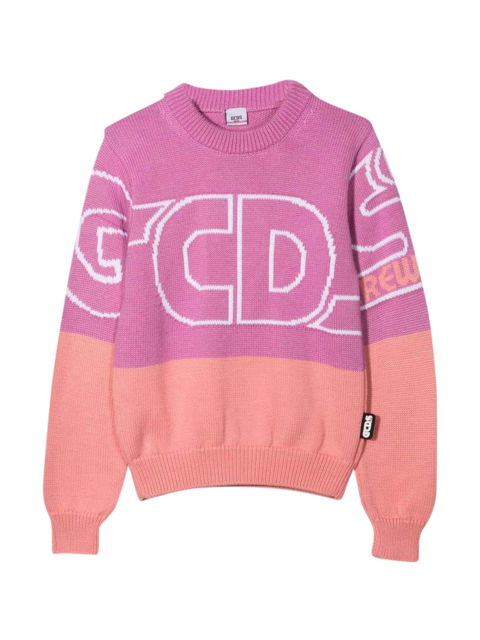 GCDS Mini Two-tone Lilac And Pink Teen Sweater