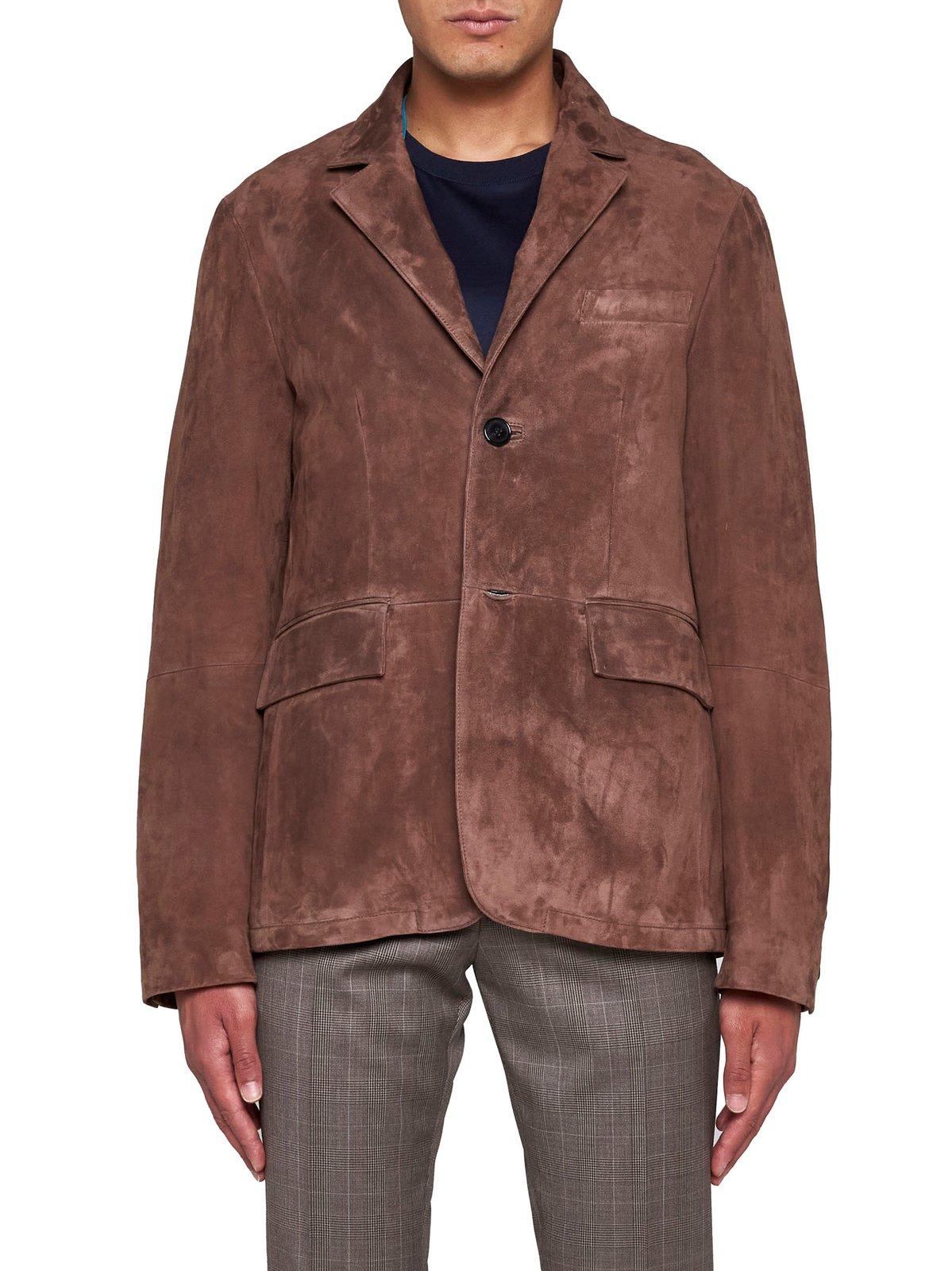 Shop Paul Smith Buttoned Leather Jacket In Brown