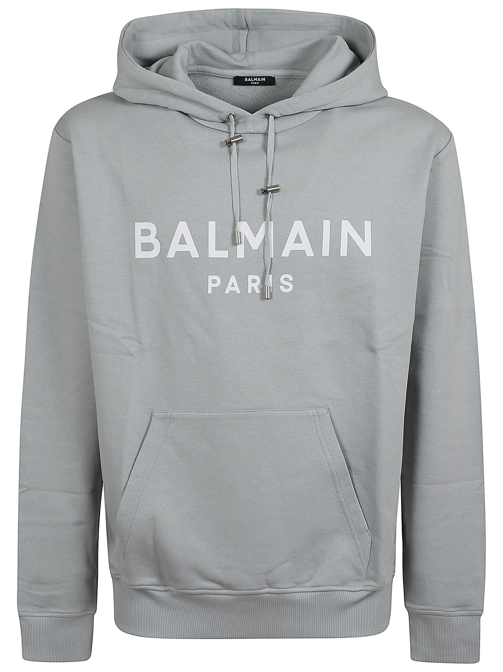 Shop Balmain Print Hoodie In Yhg Gris Chrome Blanc