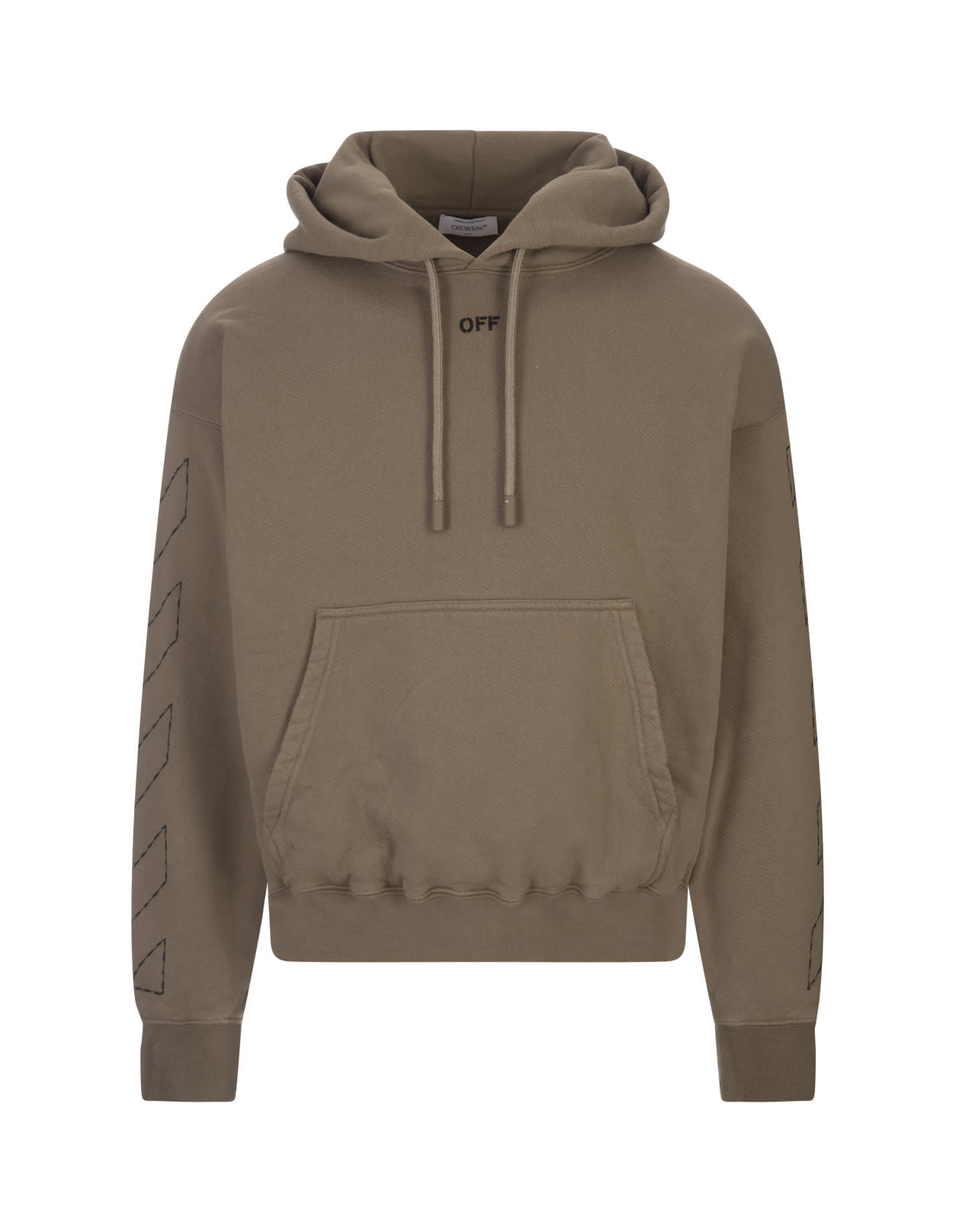 Shop Off-white Dark Beige Hoodie With Diagonals And Arrows Motif In Green
