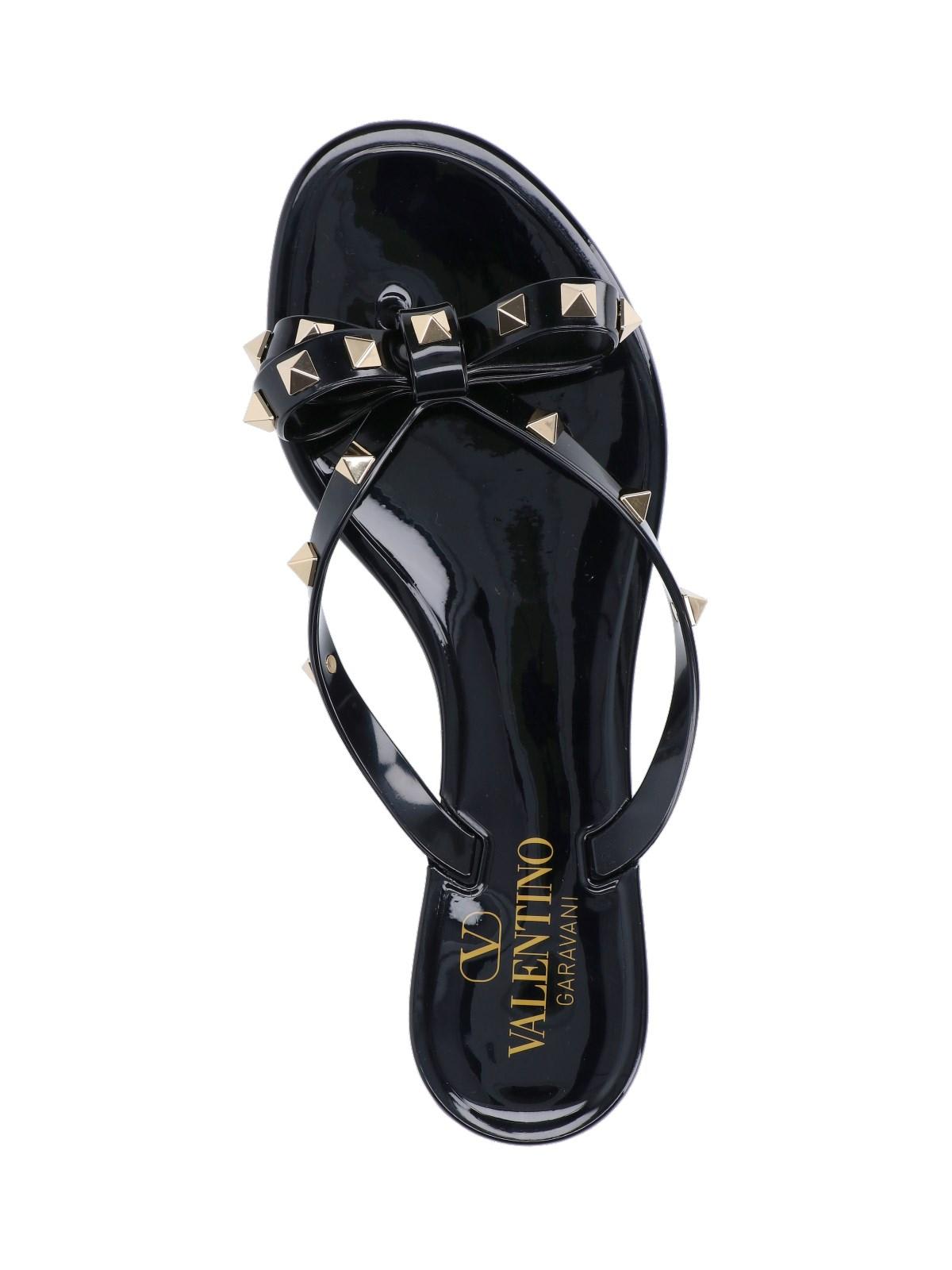 Valentino Heel Sandals With Bow Accent And Studded Embellishments In Nero