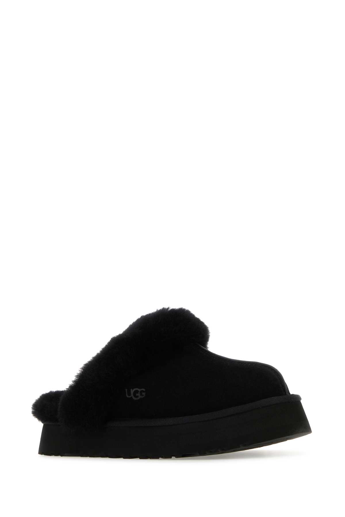 Ugg Plush Lined Black Slip-on Sandals With Thick Sole In Black