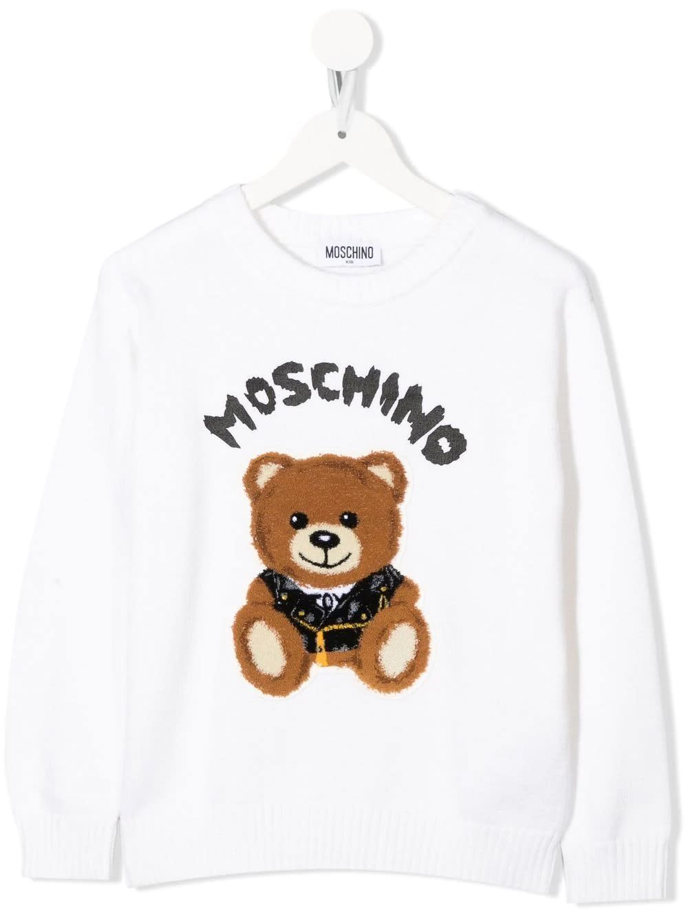 White Sweater With Moschino Teddy Bear Embroidery
