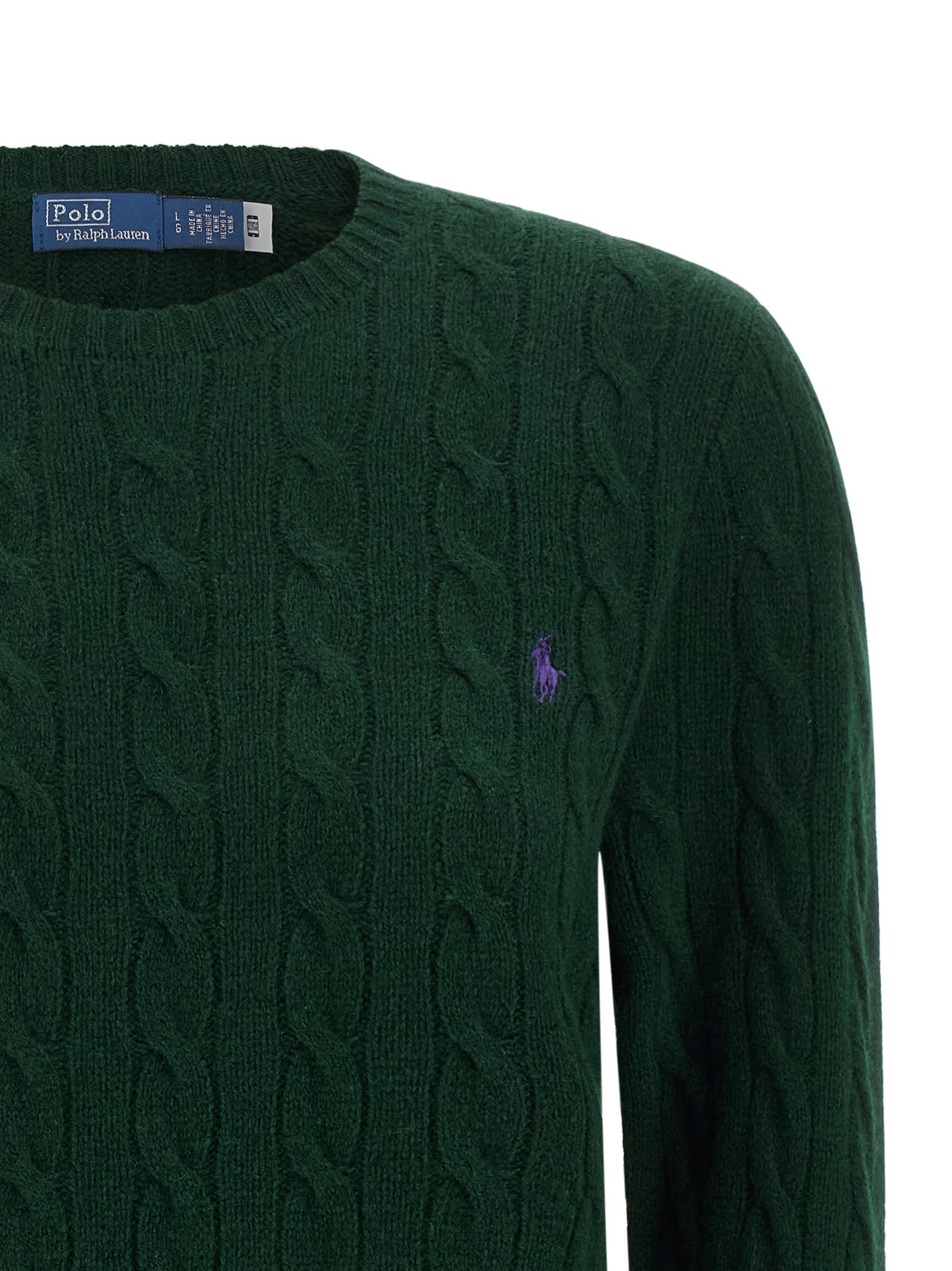 Polo Ralph Lauren Cable Wool And Cashmere Crewneck Jumper In Green