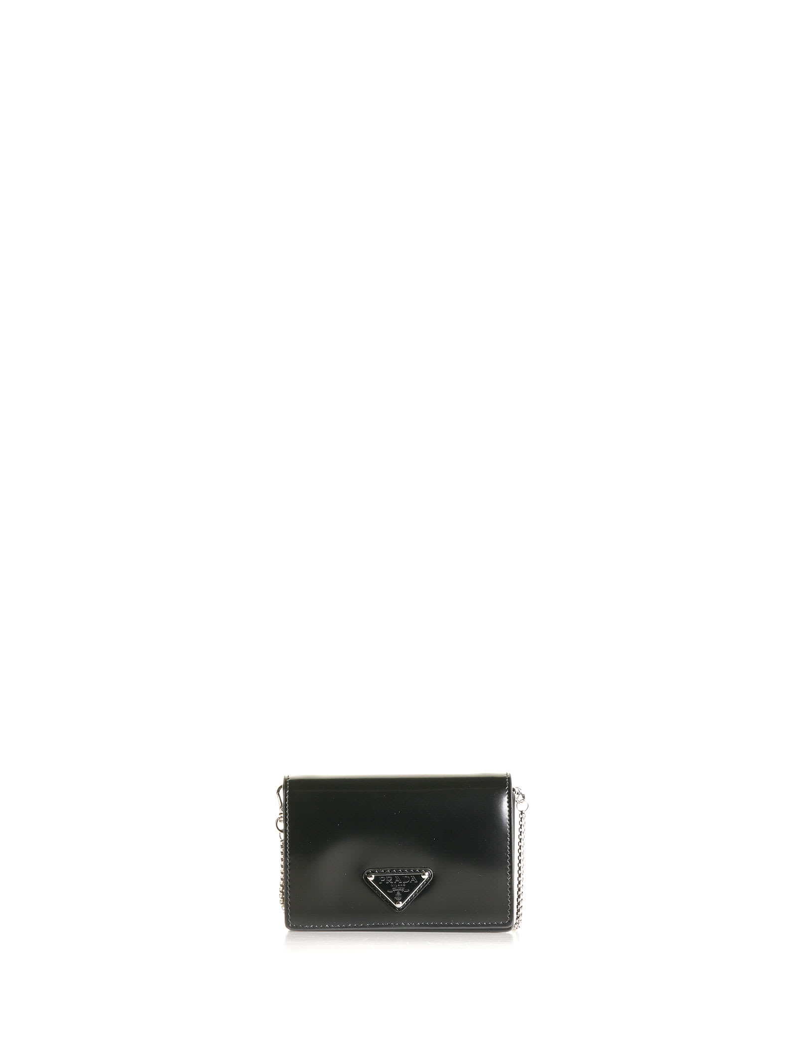 Prada Leather Card Holder With Shoulder Strap In Nero