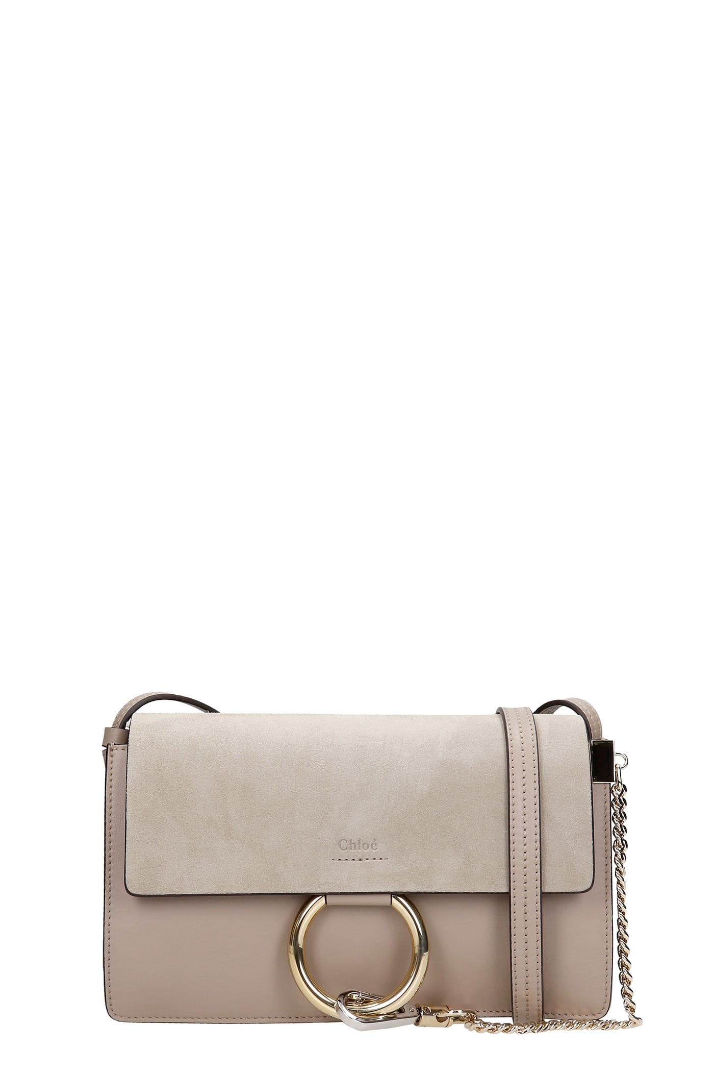 Chloé Faye Small Shoulder Bag In Grey Suede And Leather