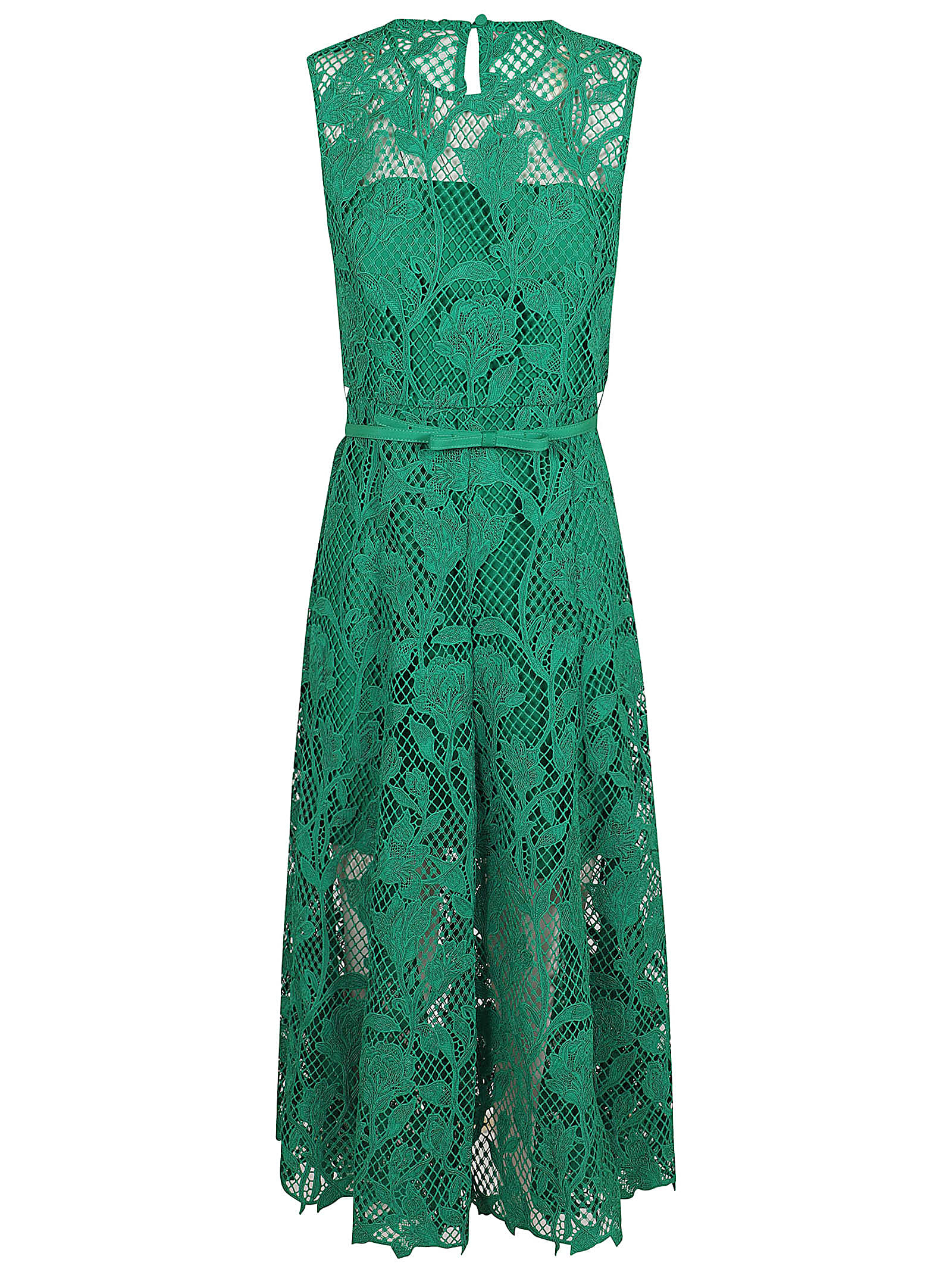 Shop Self-portrait Green Lace Sleeveless Midi Dress