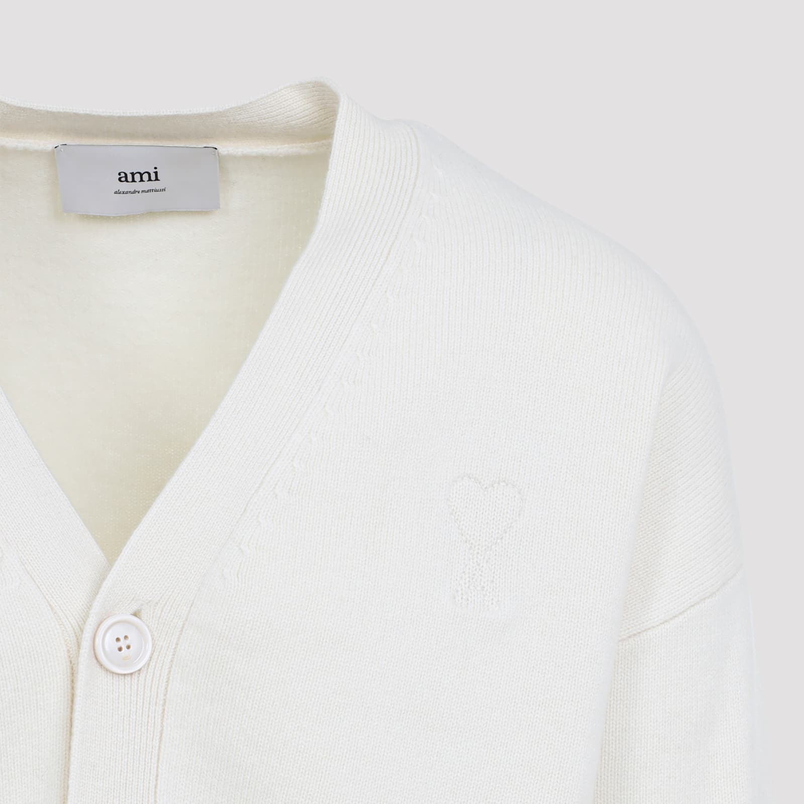 Ami Alexandre Mattiussi V-neck Cardigan With Ribbed Cuffs And Hem In White